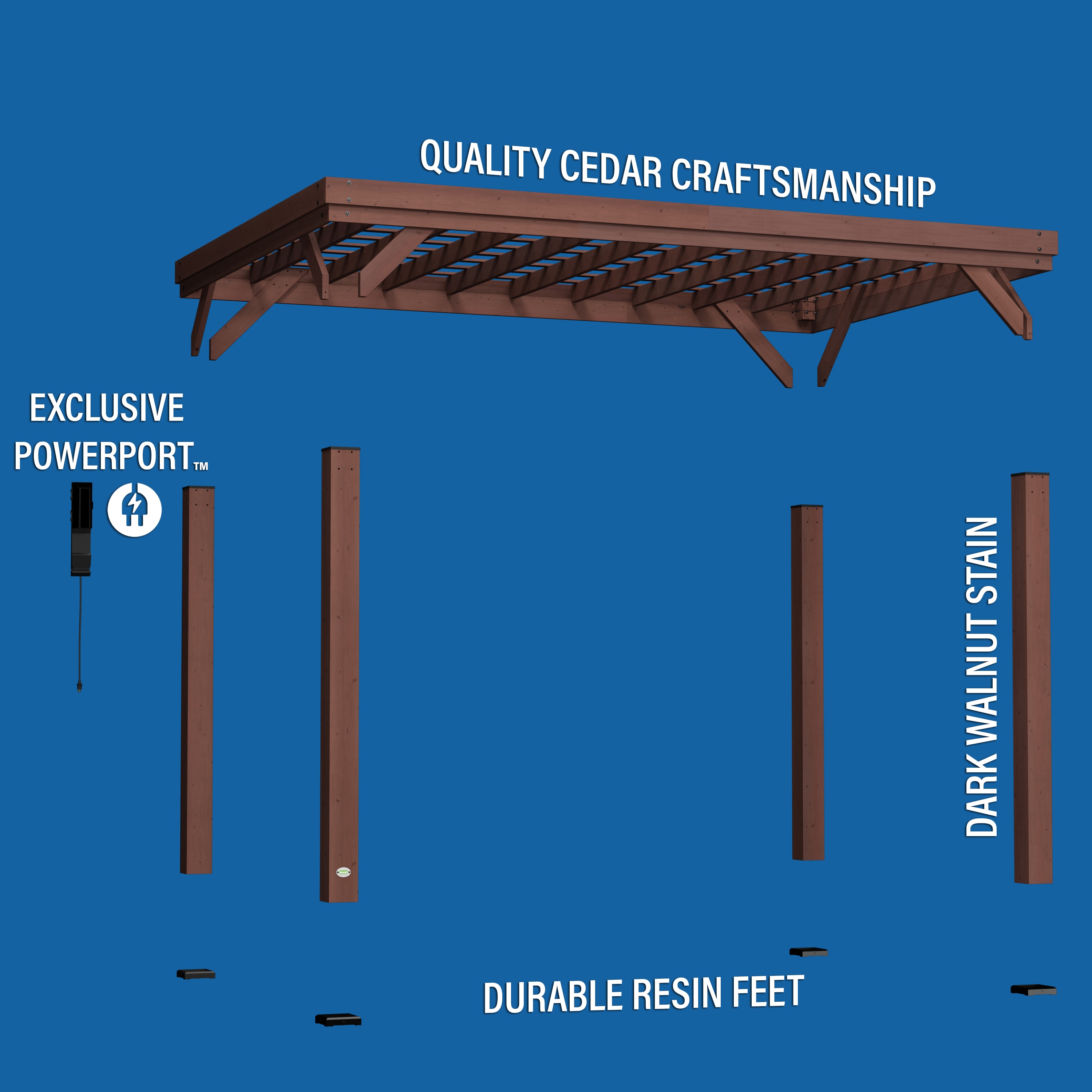 Brockton 14' x 10' Cedar Wood Pergola with PowerPort