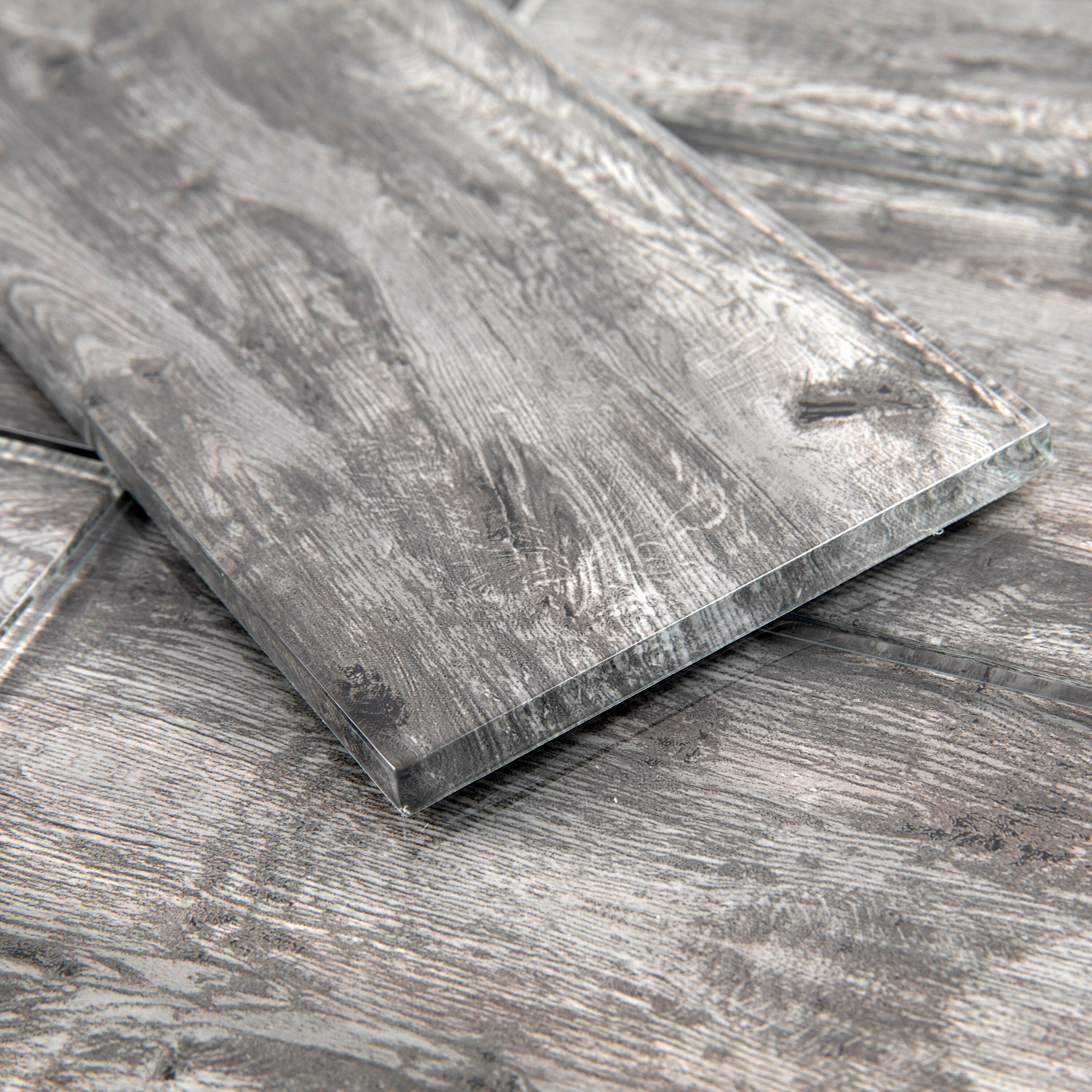 Giorbello (Sample) Platinum Oak 4-in x 12-in Glossy Glass Wood Look Wall Tile