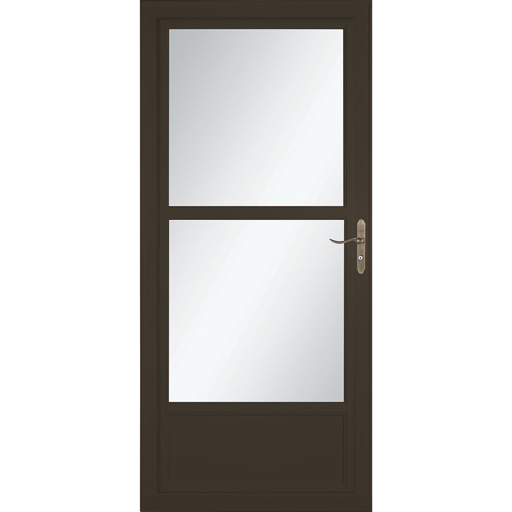 Tradewinds Selection 36-in x 81-in Elk Mid-view Retractable Screen Aluminum Storm Door with Antique Brass Handle in Brown | - LARSON 1460604220
