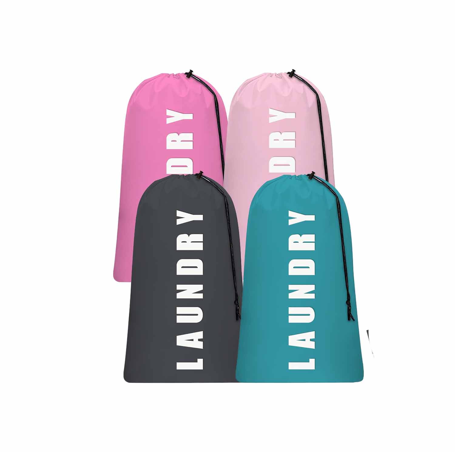Etokfoks  4 Piece Large Drawstring Travel Laundry Bags 24 x 36 in Nylon Hold up to 48 kg Wetproof Gym Bags