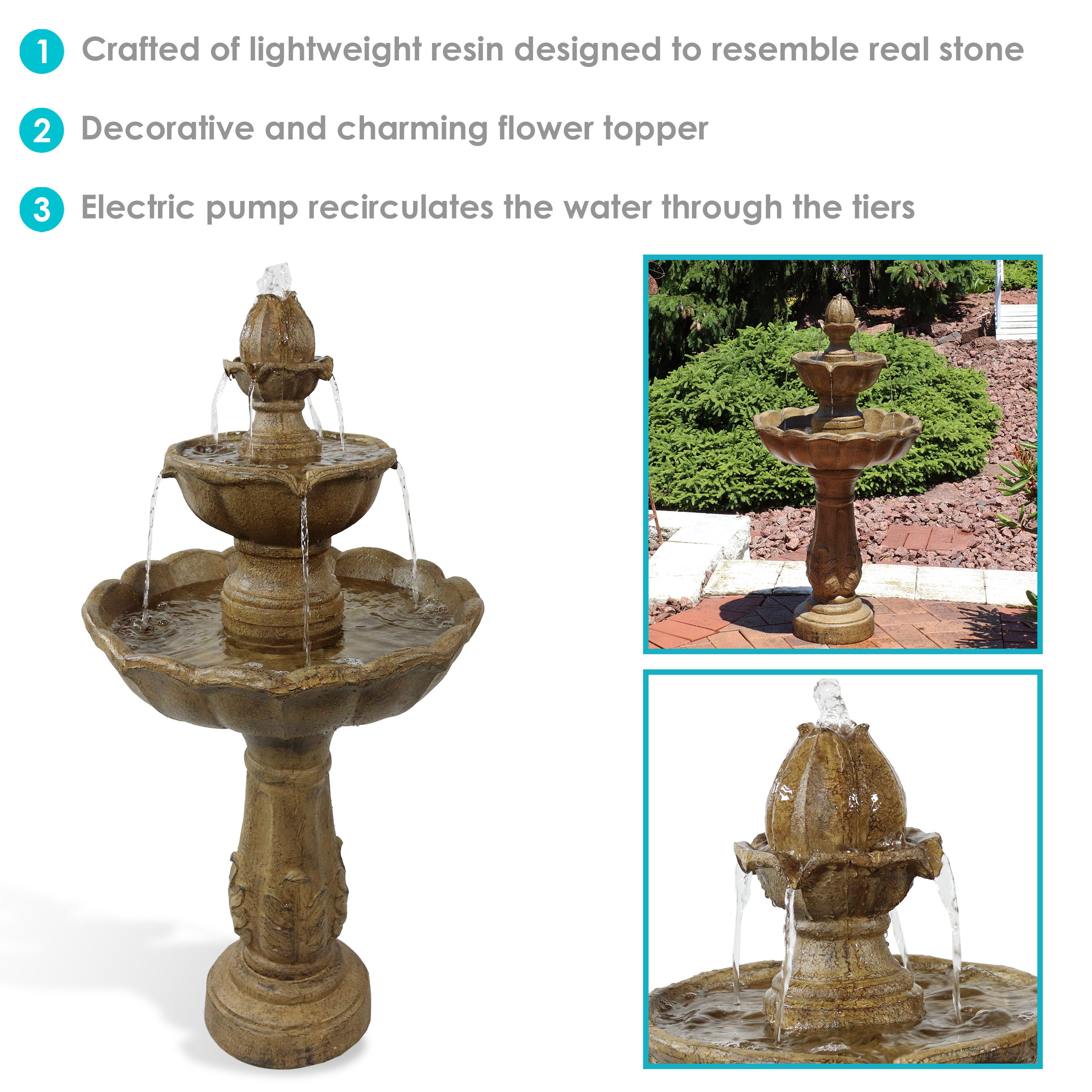 Sunnydaze Decor 38-in H Resin Water Tiered Outdoor Fountain Pump ...