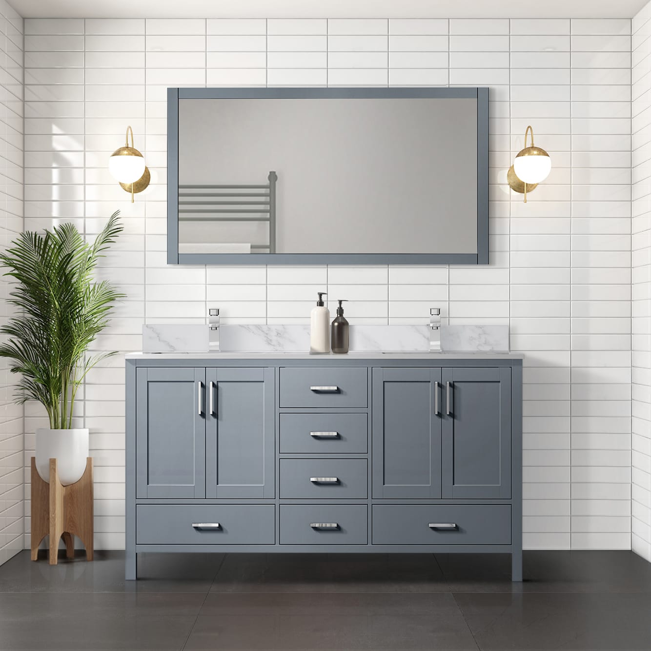 Lexora LJ342260DB00000 Jacques 60-in Dark Grey Bathroom Vanity Base Cabinet without Top