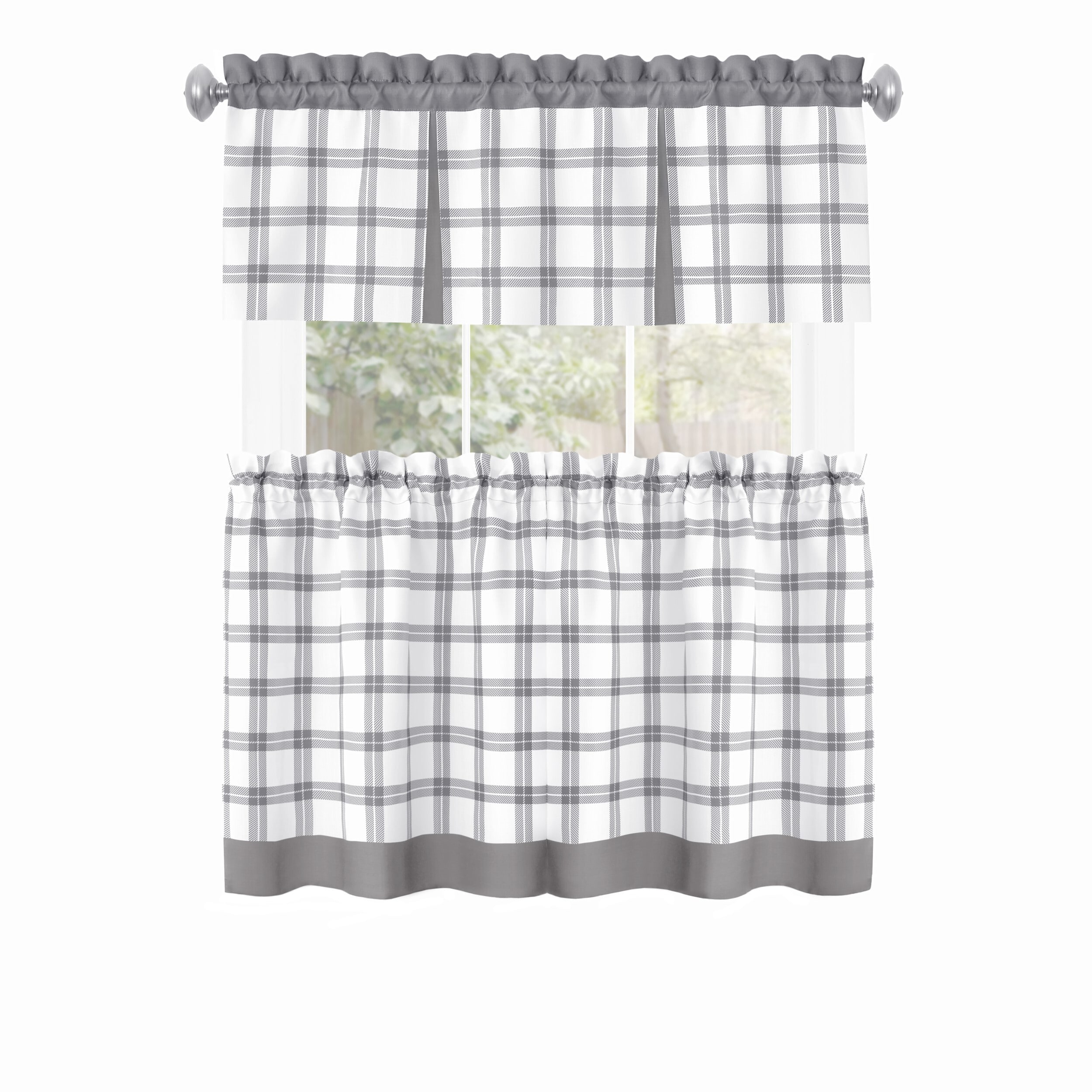 Achim TATV24GY12 Tate 24-Inches Grey Polyester Rod pocket Valance and tier set