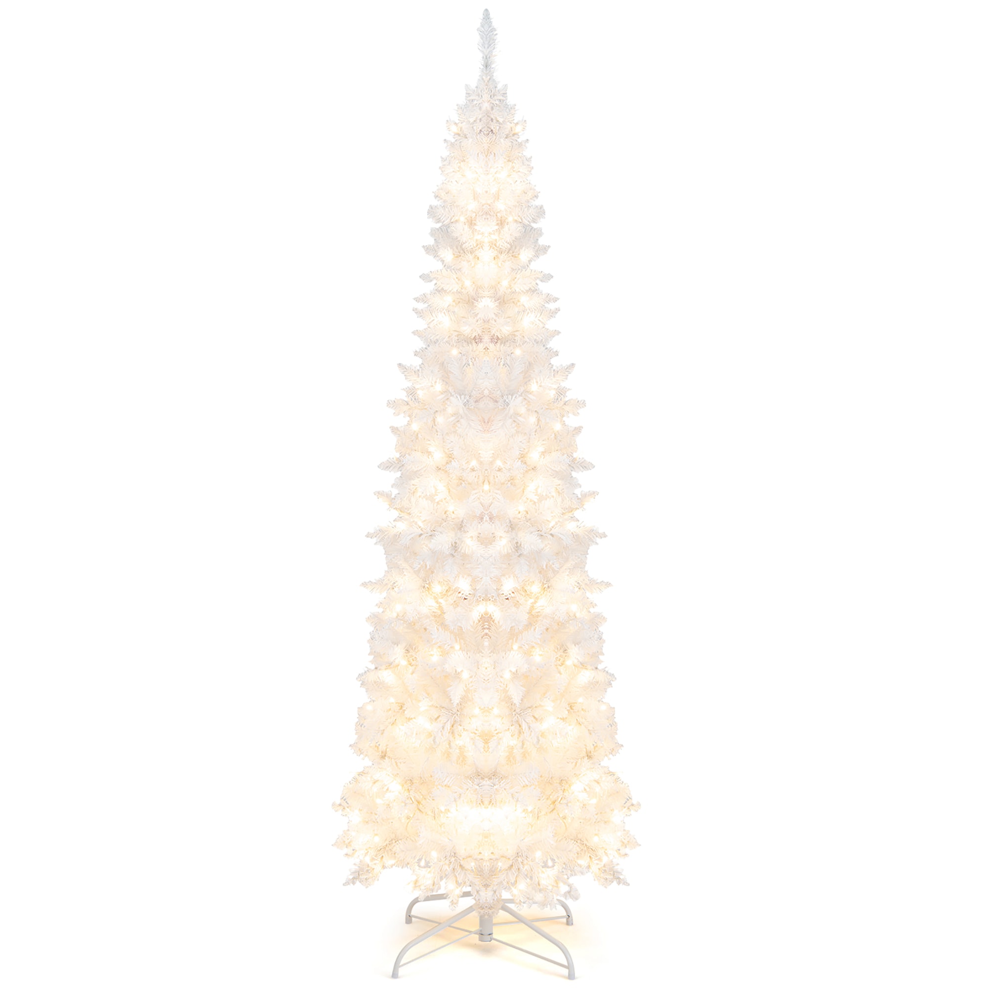 Costway CM23973 7-ft Pre-lit Pencil White Artificial Christmas Tree with White LED Lights