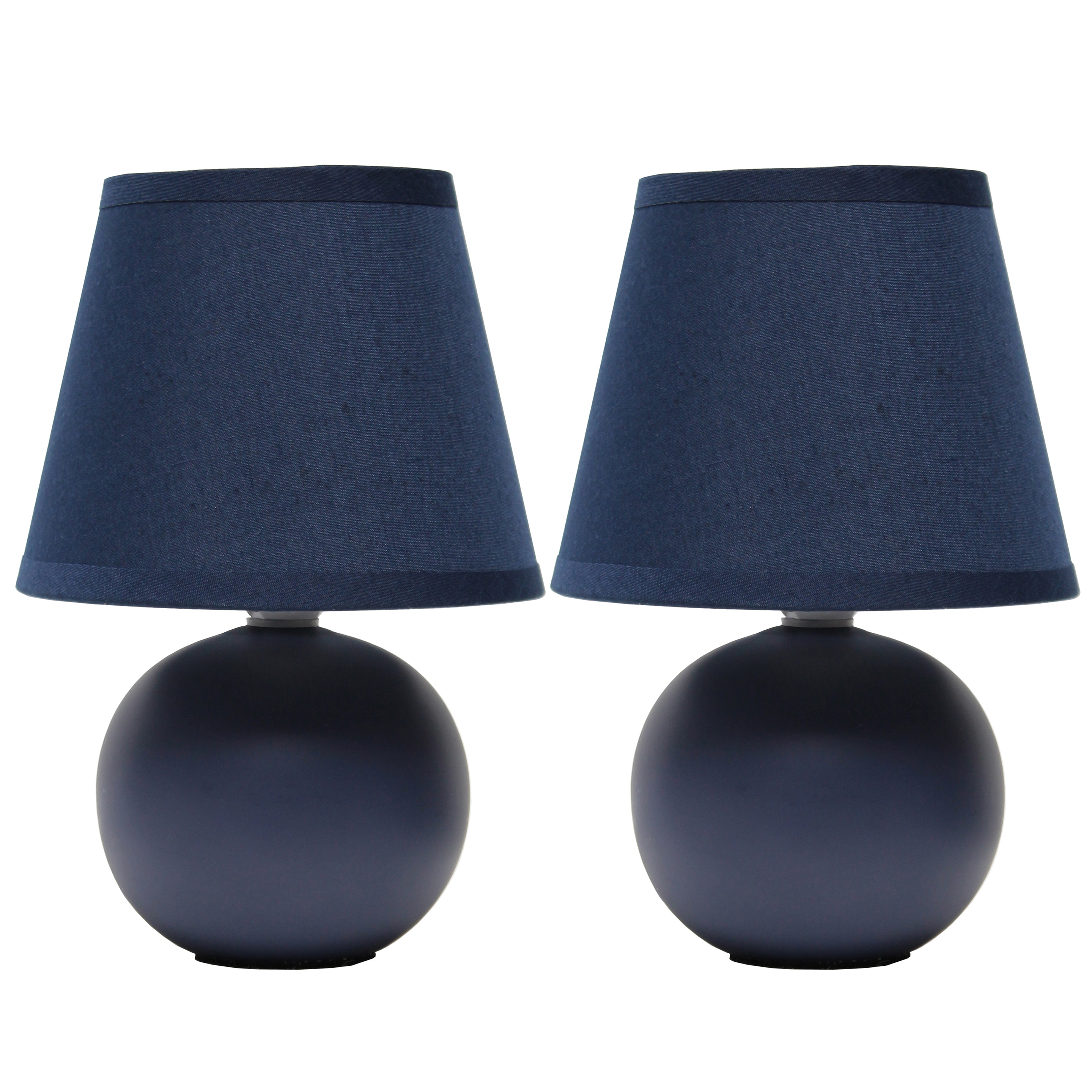 Simple Designs  8.66-inch 2-Pack Chic Little Globe Ceramic Table Lamp Set with Matching Tapered Shade for Living Room Bedroom Office Blue