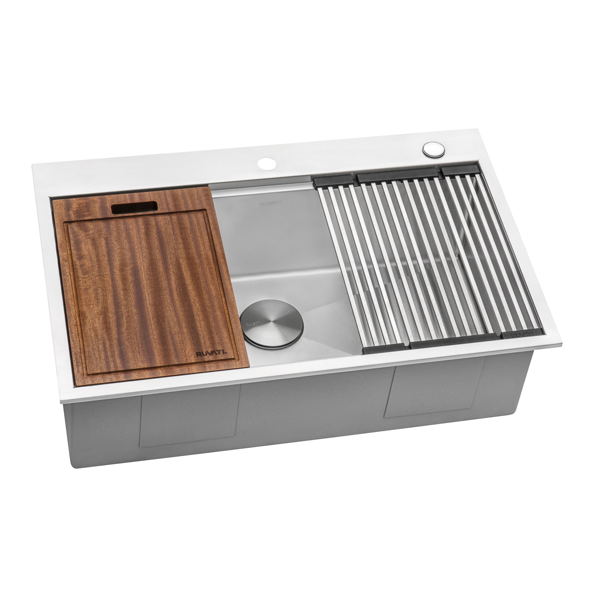 Ruvati Siena Drop-In 33-in x 22-in Brushed Stainless Steel Single Bowl  2-Hole Workstation Kitchen Sink