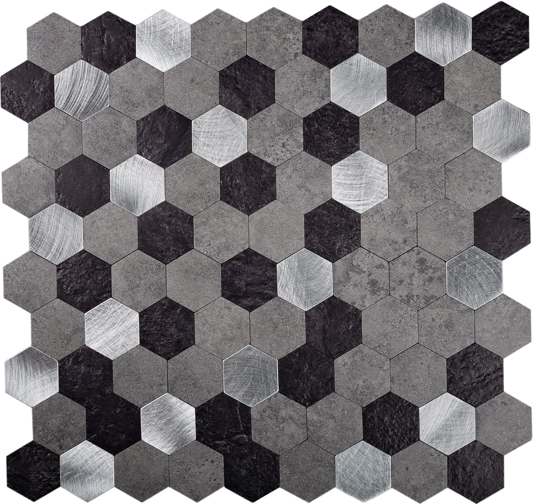 Apollo Tile TCPLST9903SAMPLE Sample- Silver 4-in x 4-in Brushed Metal Hexagon Wall Tile
