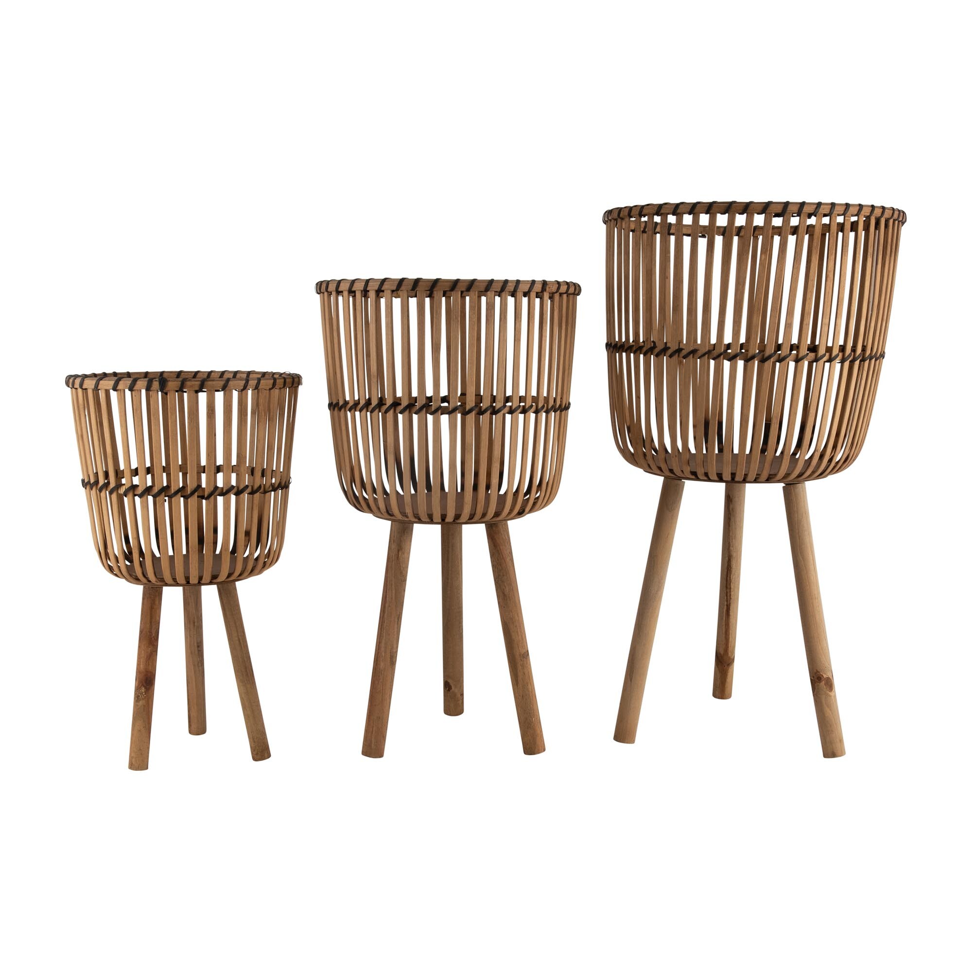 Miki Shinly JJ-6813-57SH Round 15.0-in W Medium Brown Bamboo Indoor/Outdoor Planter with Drainage Holes