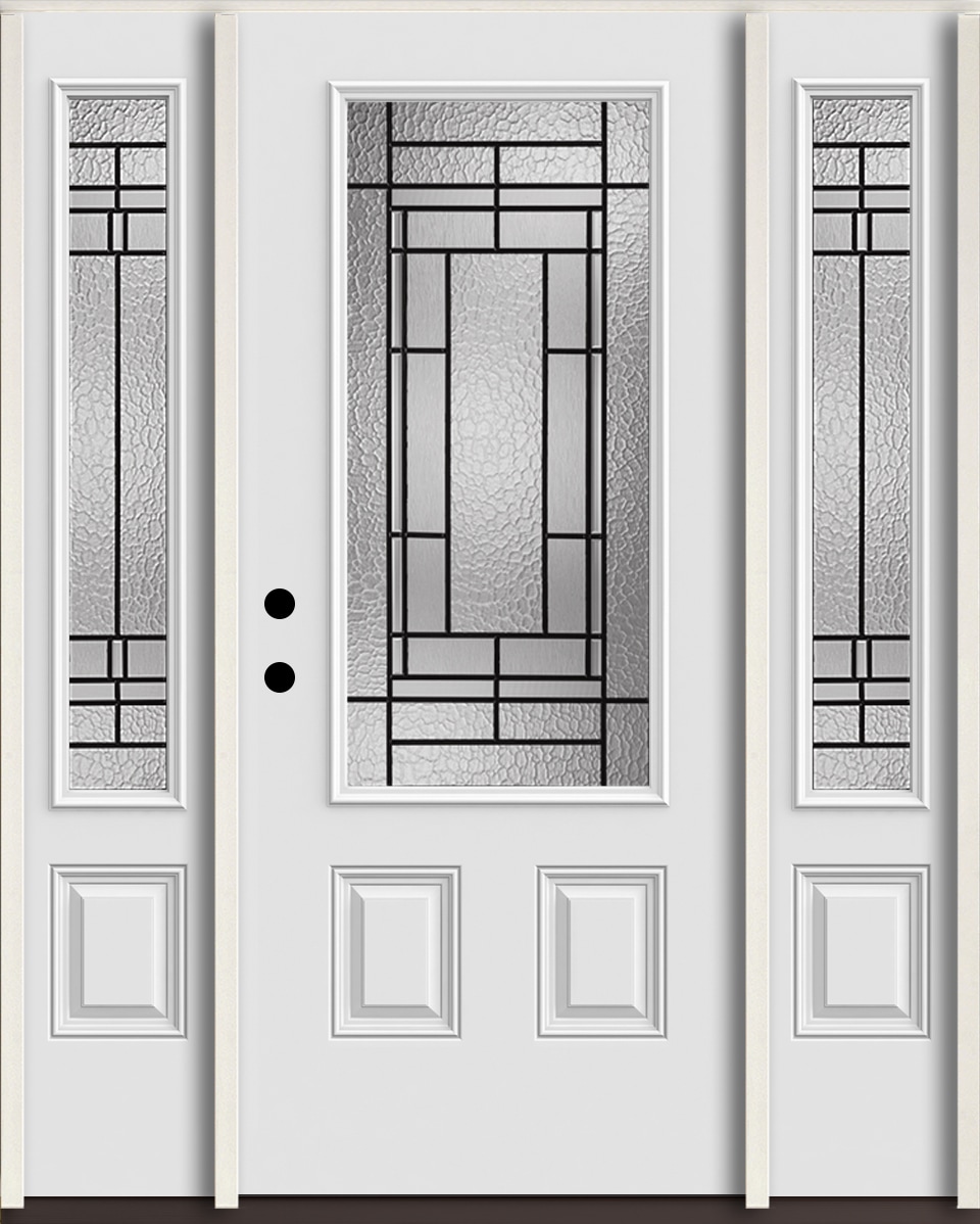 RELIABILT LO963695 Pembrook 60-in x 80-in x 4-5/8-in Fiberglass 3/4 lite Right-hand inswing Arctic White Paint Painted Prehung Front Door with Sidelights Insulating core