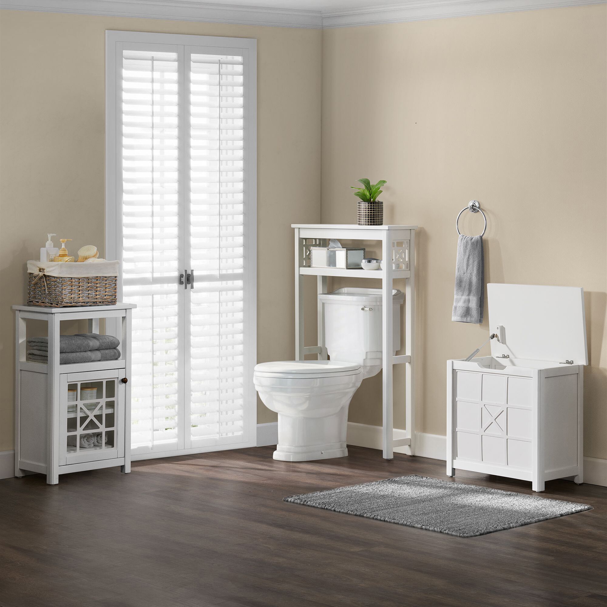 White Wood Adjustable Over-the-Toilet Storage Shelf