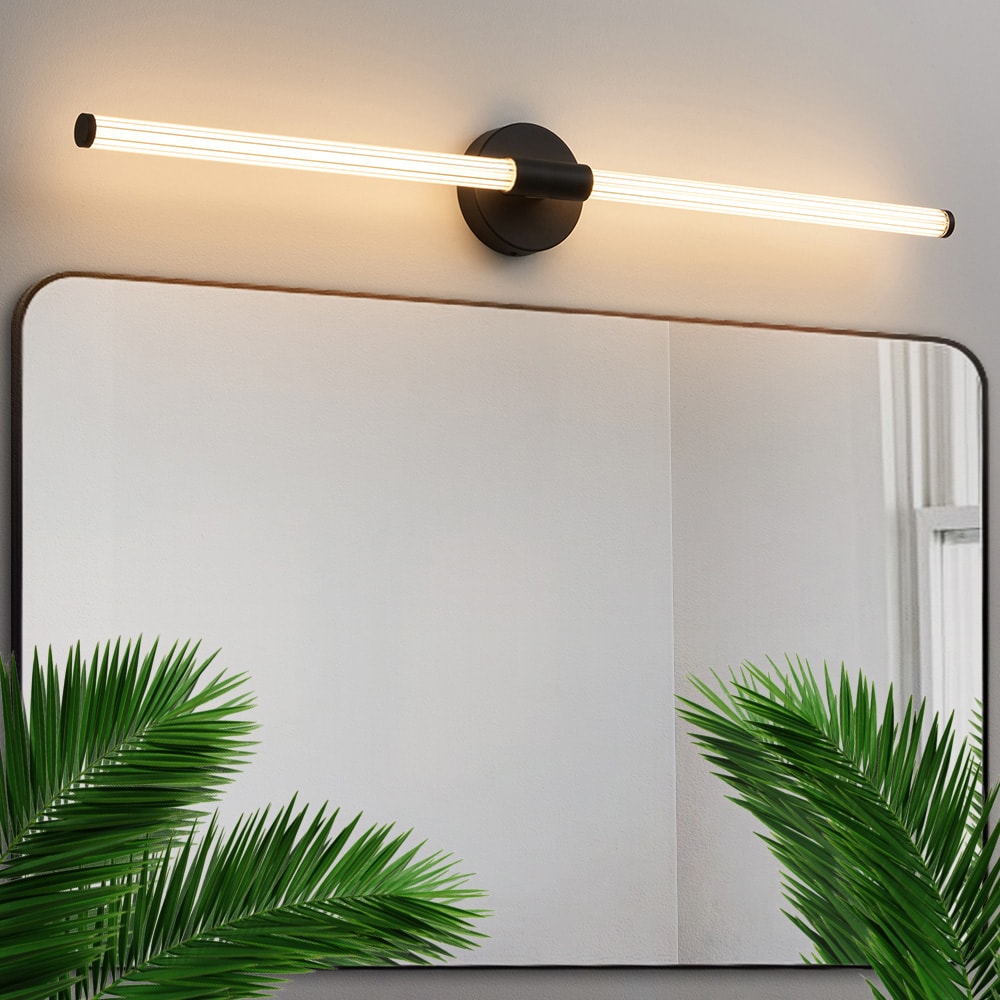 Lanmate Horizontal Linear LED Wall Sconces with 360 Degree Ribbed Light Tube Dimmable Vanity Lighting Fixture