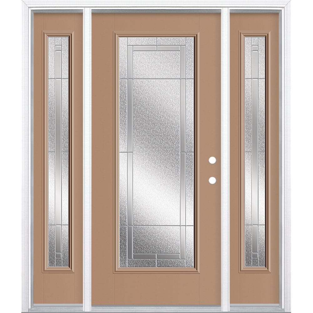Masonite 3420175 Focus 60-in x 80-in x 4-9/16-in Fiberglass Full lite Left-hand inswing Warm Wheat Painted Prehung Front Door with Sidelights with Brickmould Insulating core