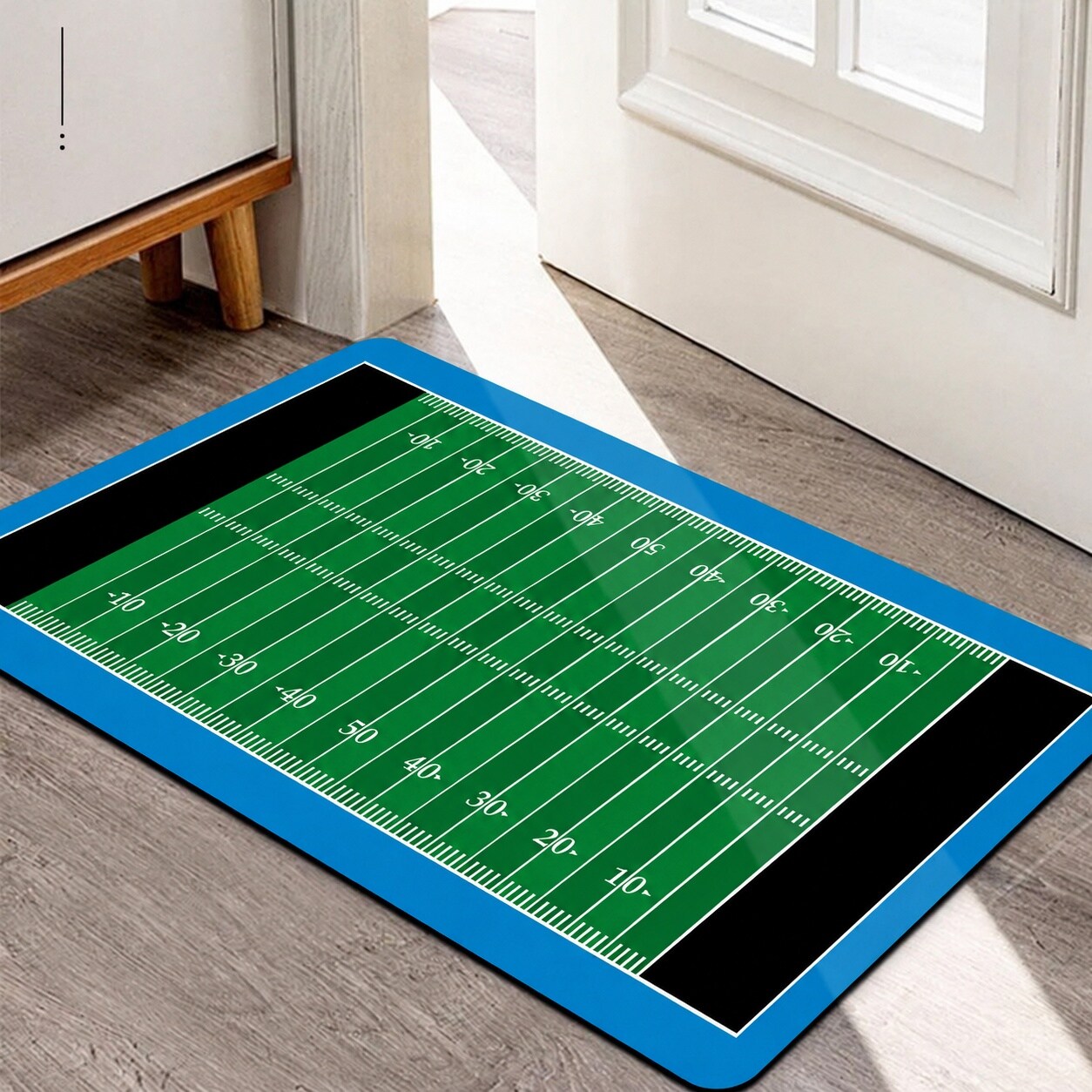Justincity  Football Field Entry Floor Mat 30 x 18 Inch Non Slip Rubber Area Rug Blue Black Sports Fan Home Decor Quick Dry Indoor Outdoor