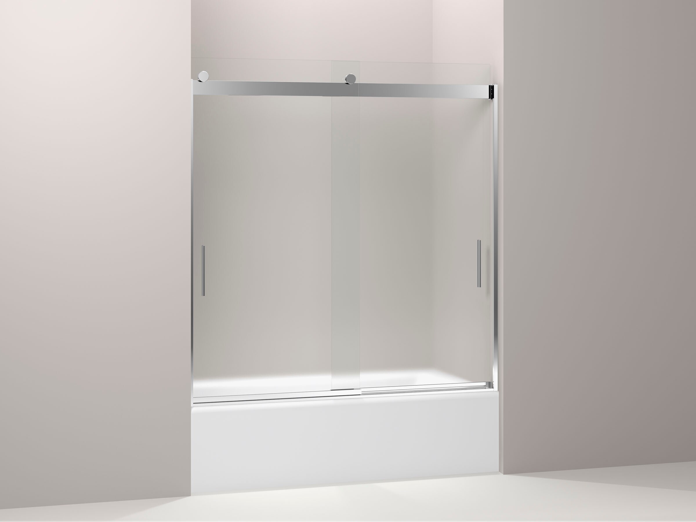 KOHLER 706000-D3-SH Levity Bright Silver 56-in to 60-in x 62-in Frameless Sliding Soft Close Bathtub Door
