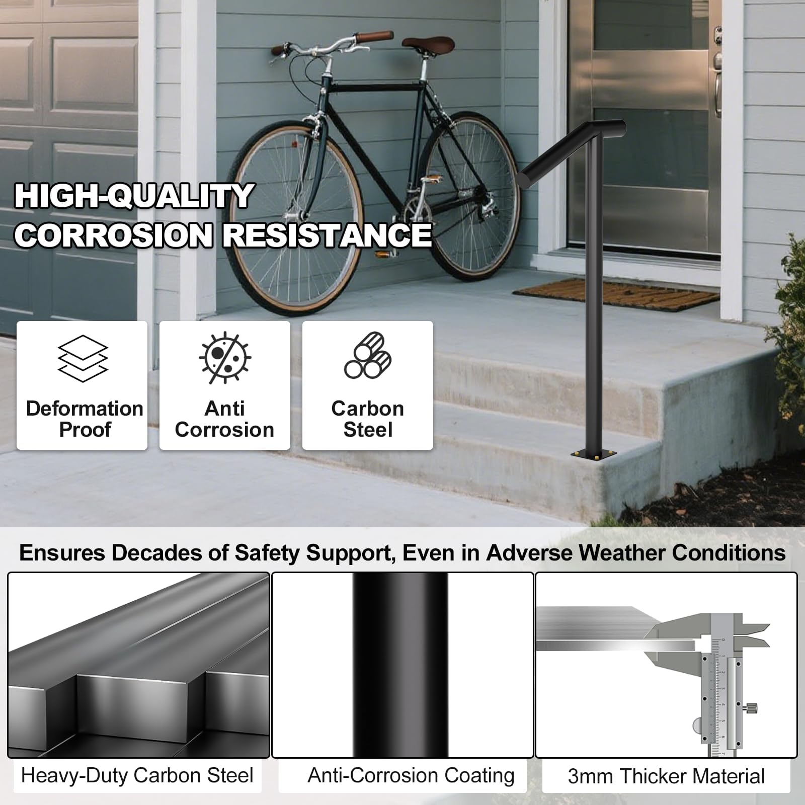 Etokfoks Heavy Duty Outdoor Handrail 1 or 2 Step Metal Stair Railing 38 ...