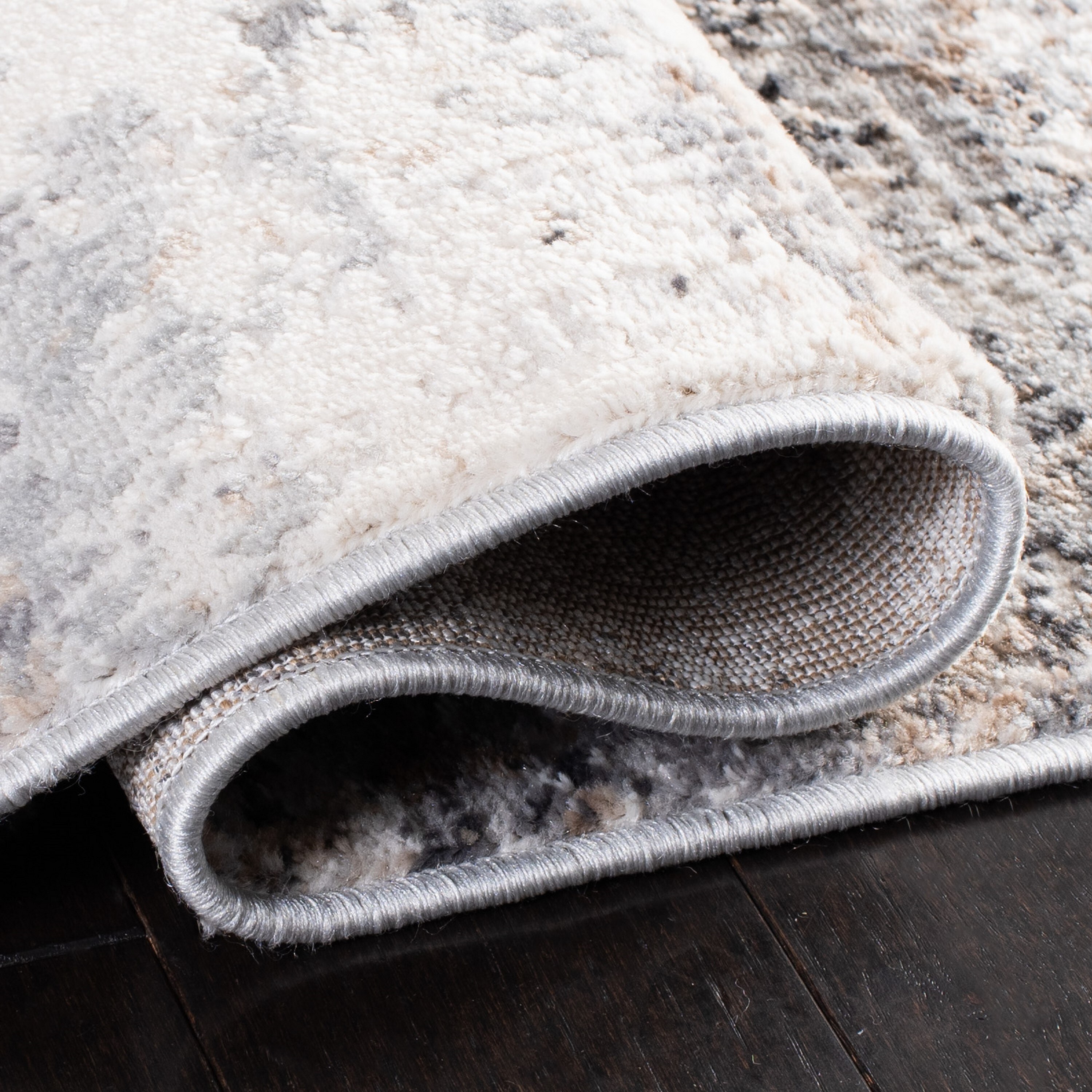 Reversible Hand-Knotted Grey and Gold Synthetic Area Rug