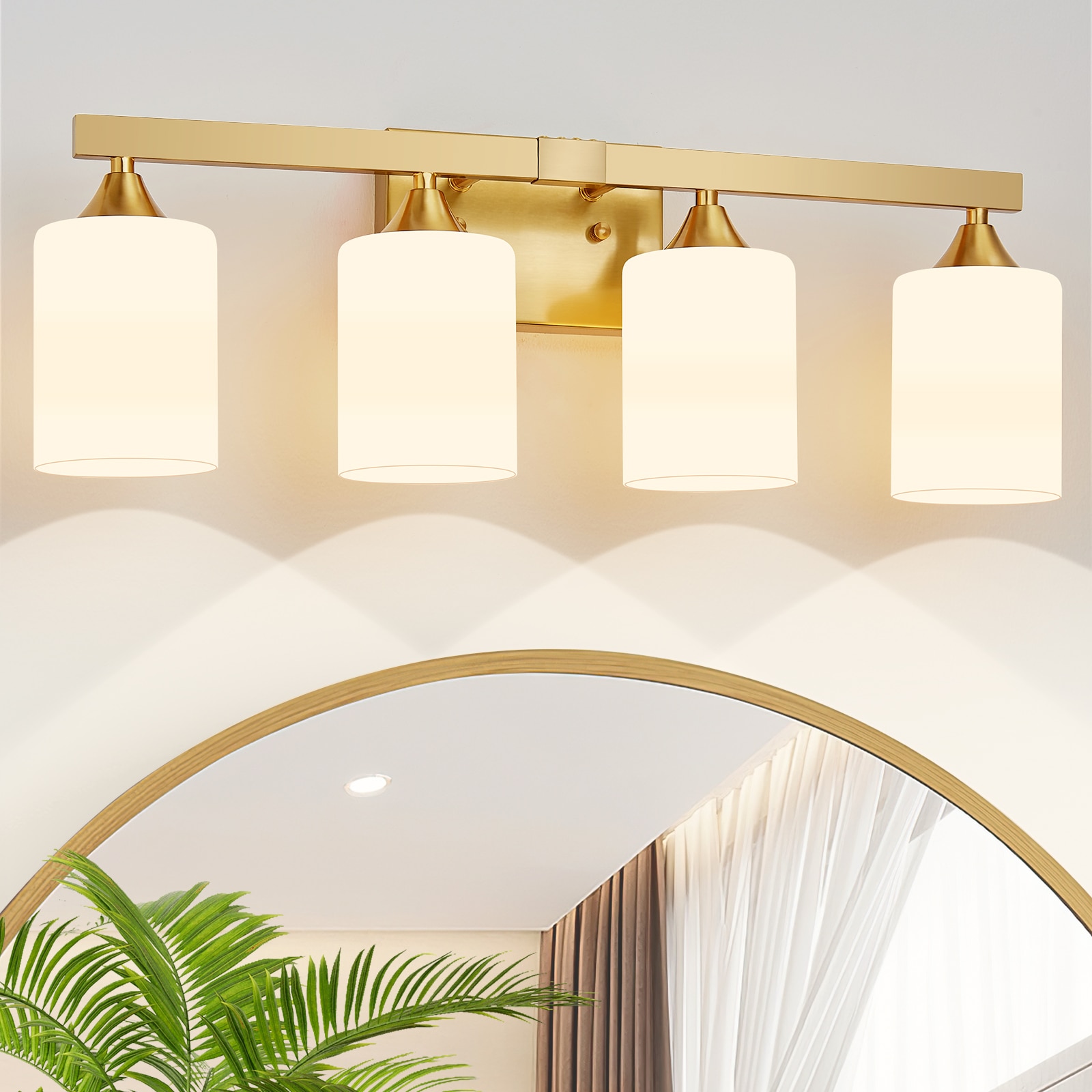 DIKAIDA 4 Light Modern Bathroom Vanity Light with Cylinder Glass Shades for Bathroom Bedroom and Entryway Bulbs Not Included