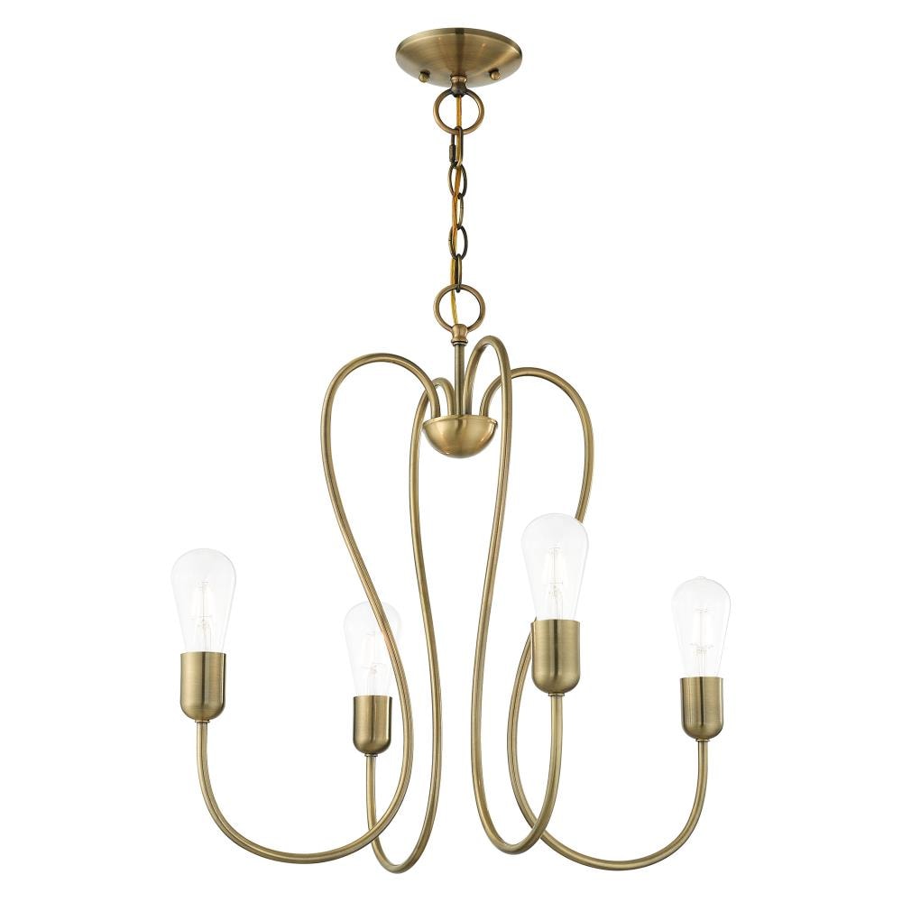 Antique Brass 4-Light Mini Chandelier with Crystal Accents
