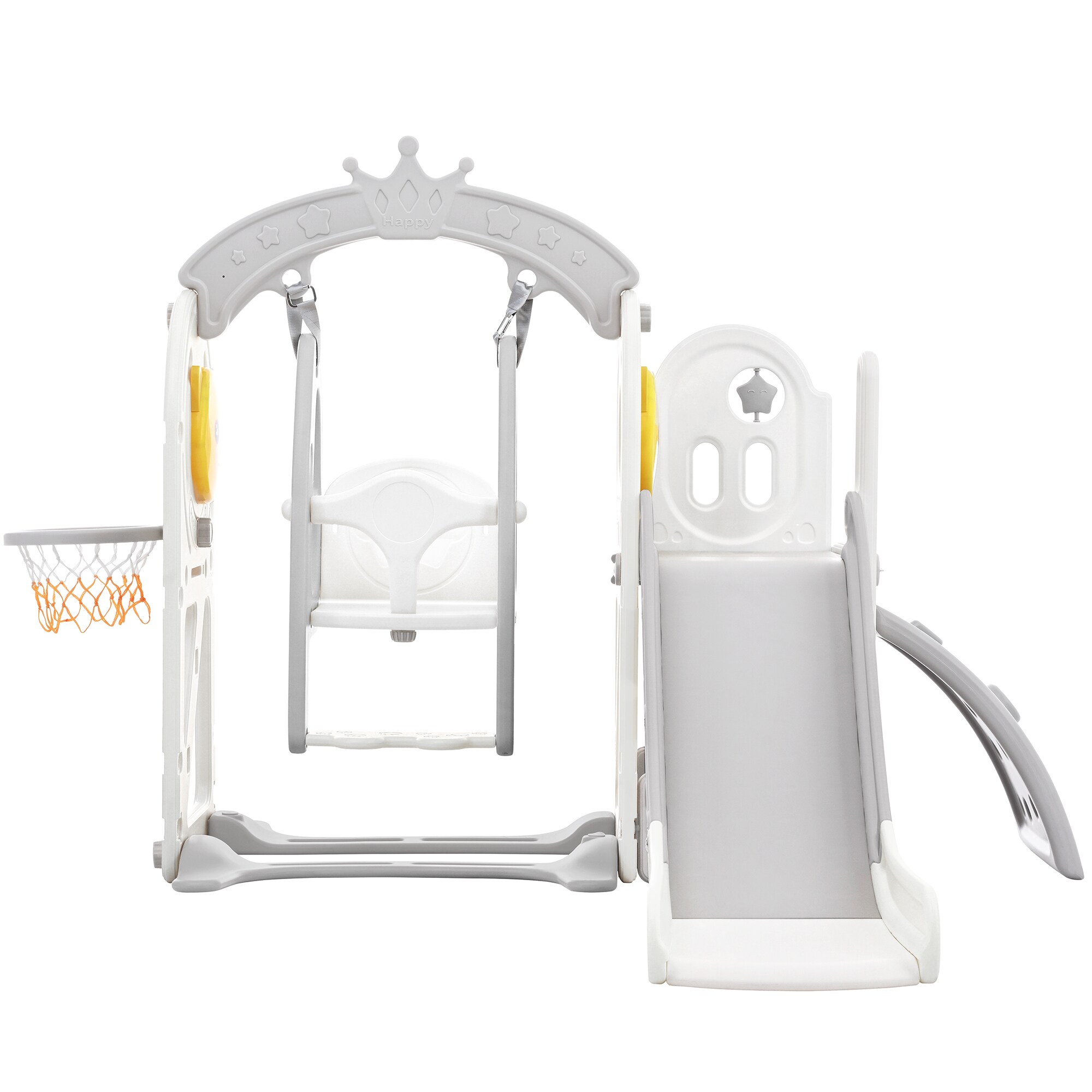 Miki Shinly MRS-9AAE-16QI Gray 5 In 1 Toddler Slide and Swing Set with Basketball Hoop
