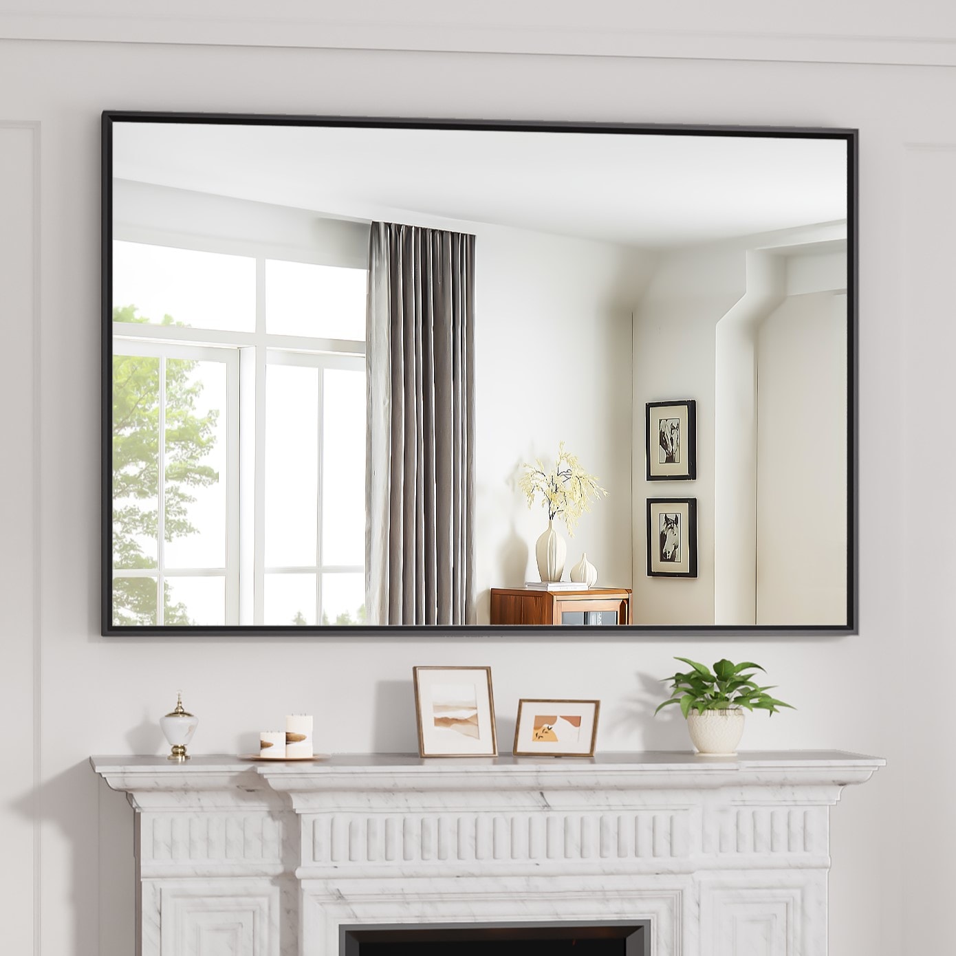 Yuaris - 60 in. W x 36 in. H Rectangular Aluminum Alloy Framed and Tempered Glass Wall Bathroom V...