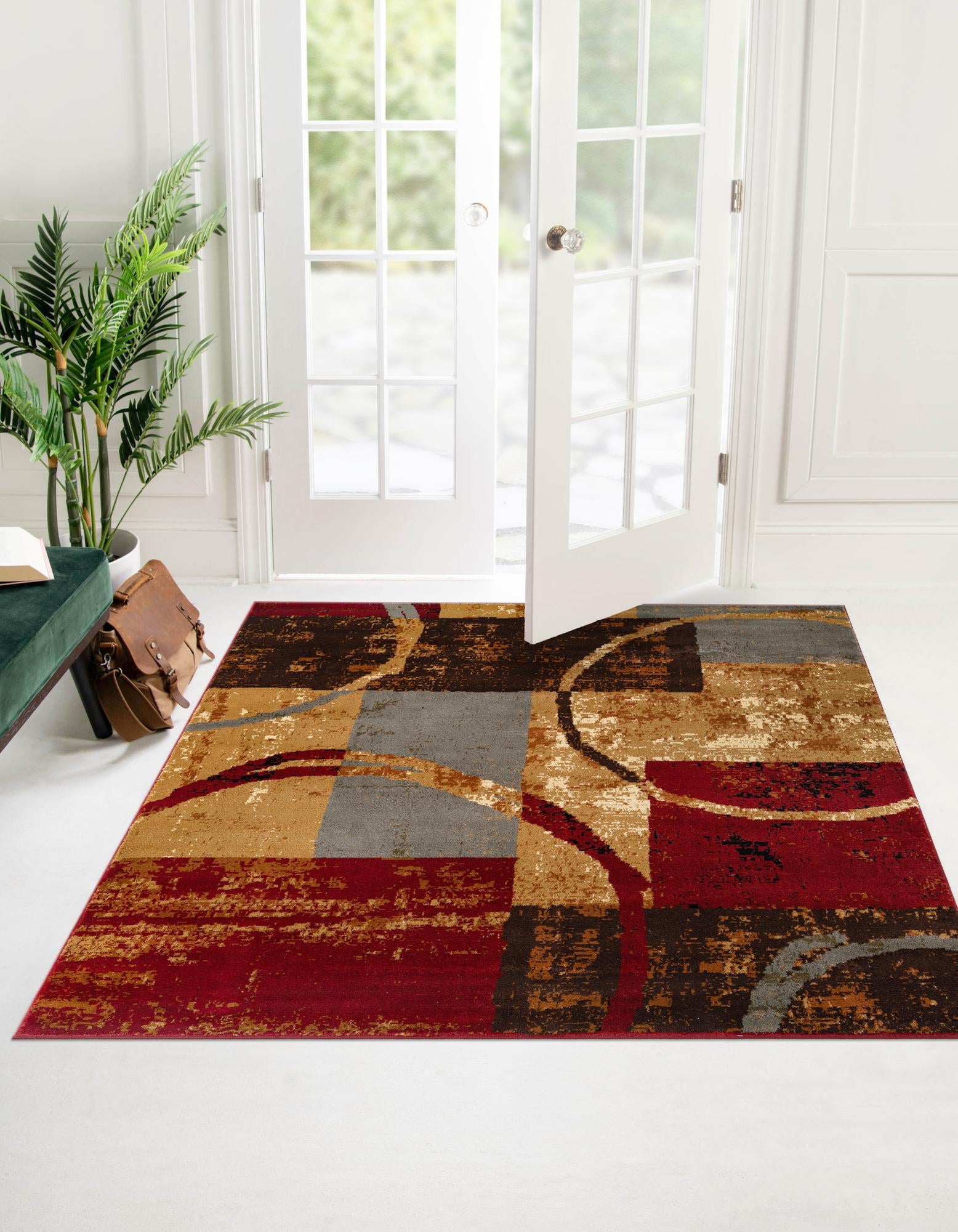 Geometric Multi-Color Synthetic Square Area Rug