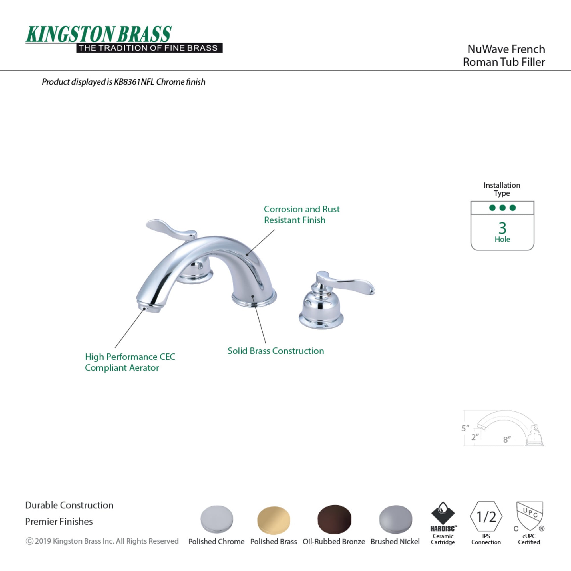 Kingston Brass WLKB8361NFL Roman-Tub-Faucets - View #2