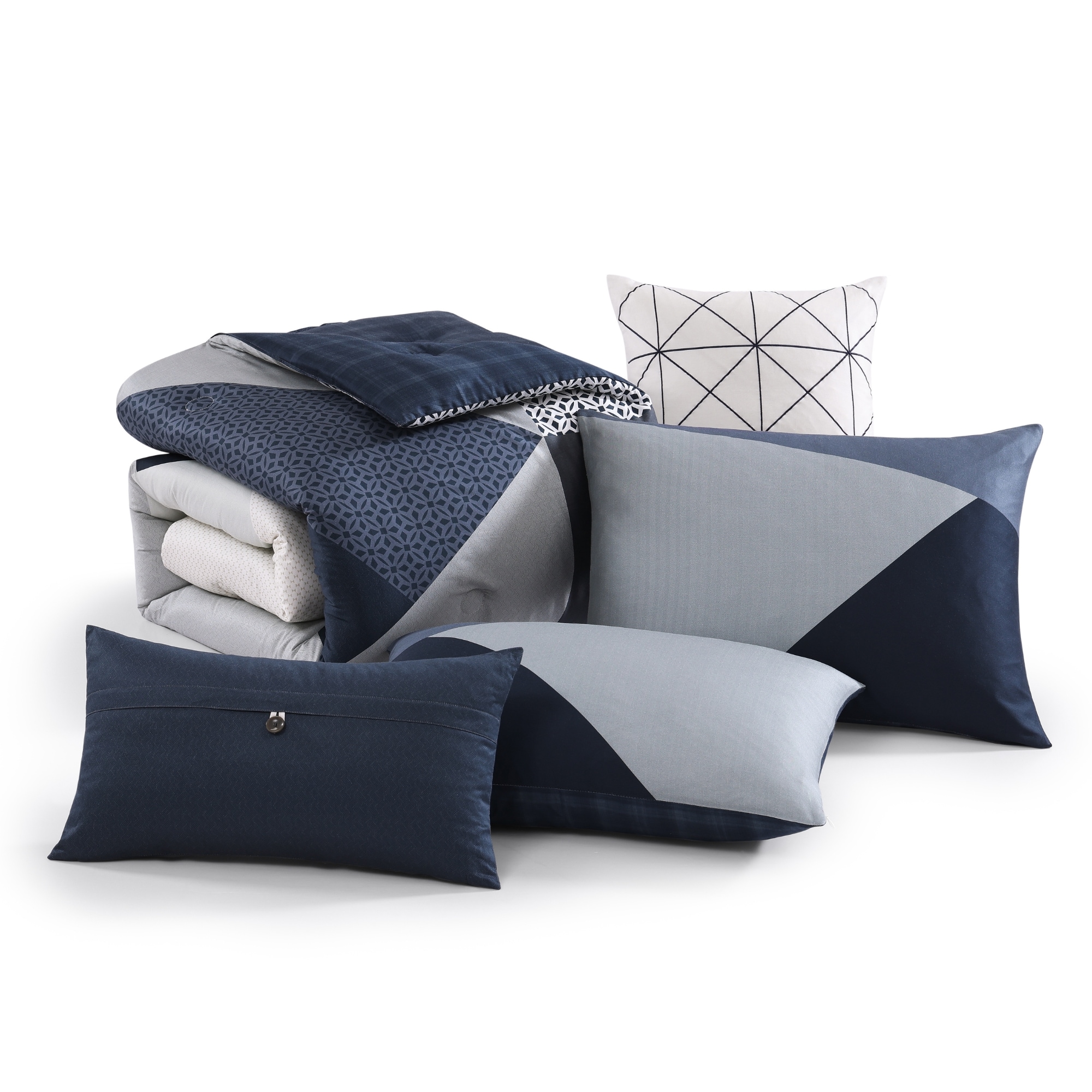 Geo Fusion Navy and Gray Cotton King Comforter Set