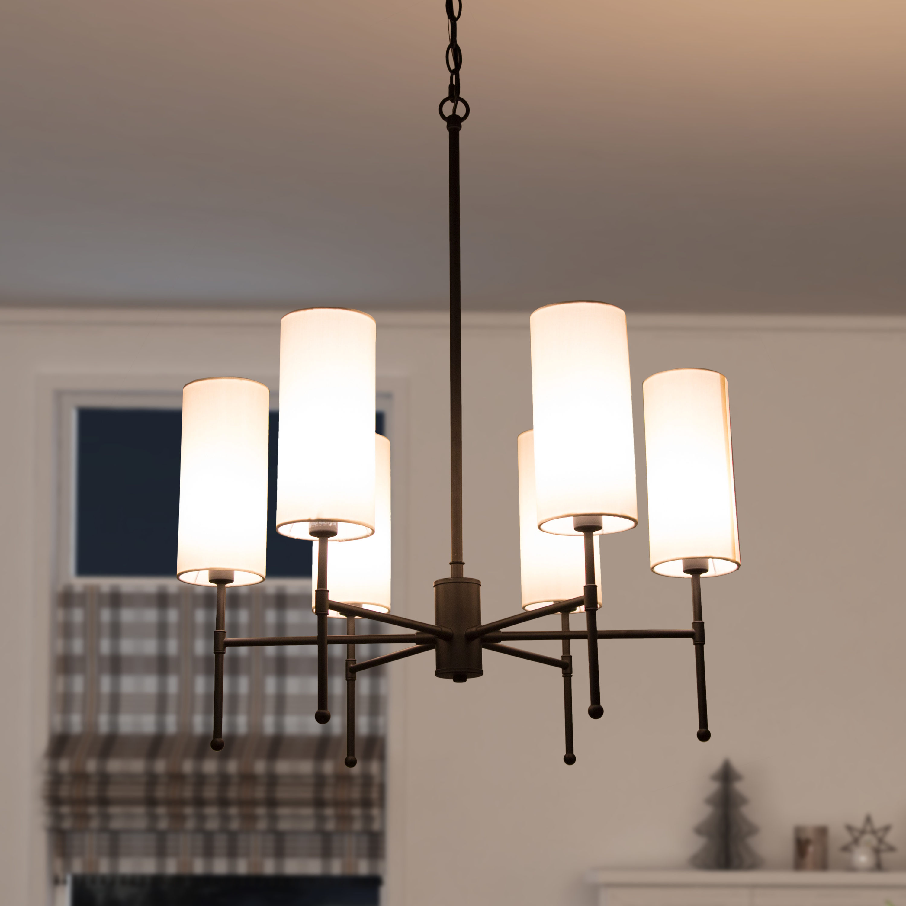 LNC YYUE7ZLWS3928C7 Layla 6 -Light Matte White Traditional For Use in Bedrooms, Dining Rooms, Foyers, Kitchens, Living Rooms Chandelier