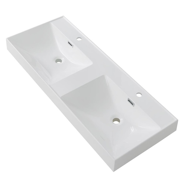 Streamline 48-in Glossy White Solid Surface Integral Double Sink ...