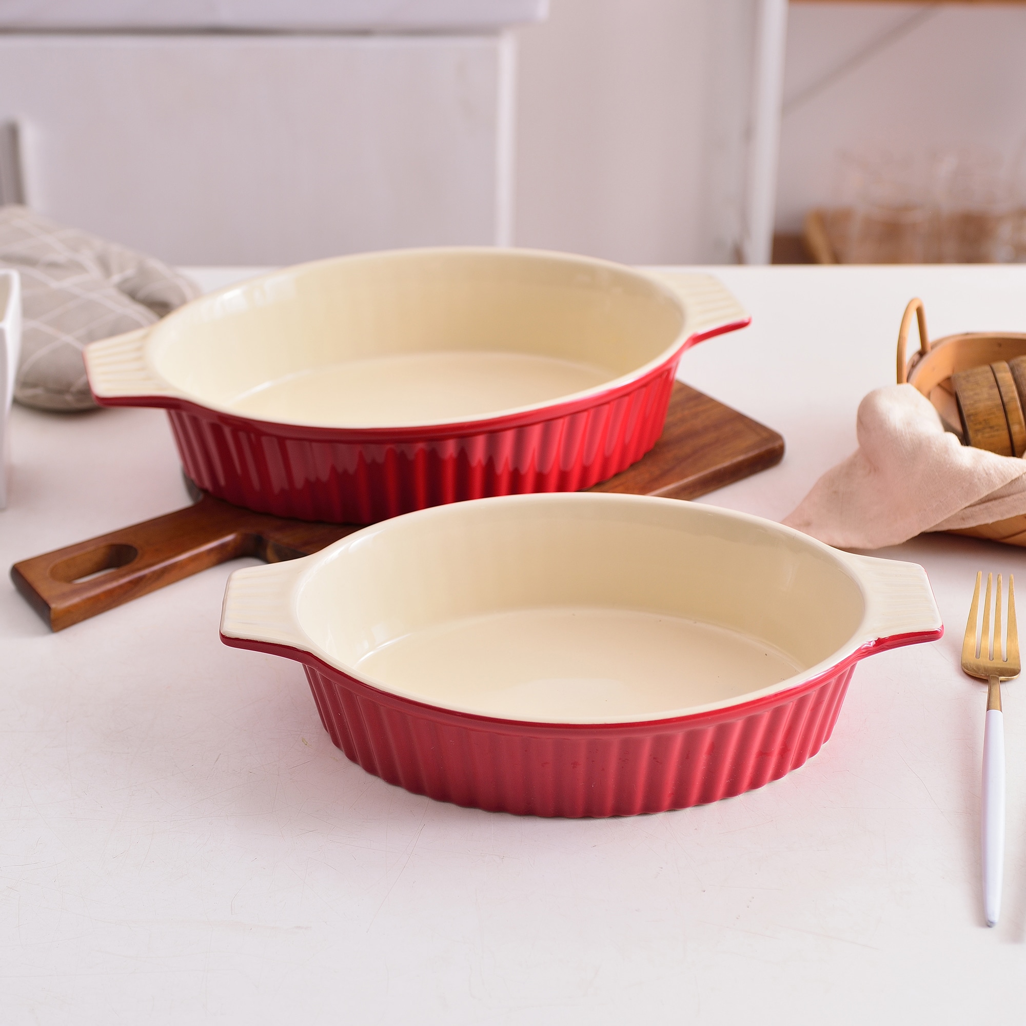 3-Piece Ceramic Bakeware Set (Red)