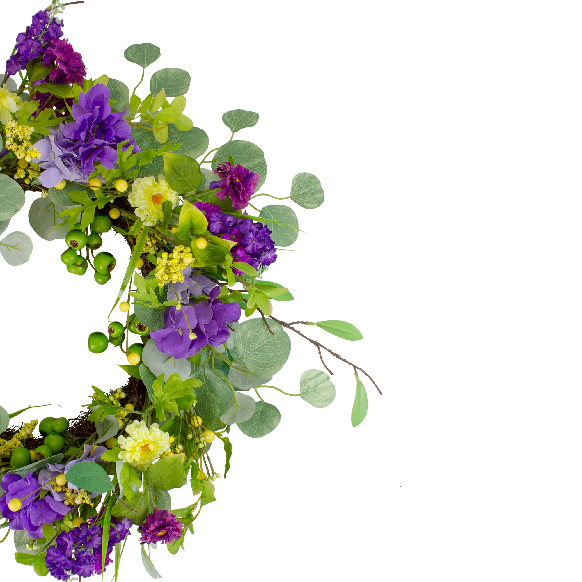 Purple and Yellow Eucalyptus Hydrangea Spring Wreath 23"