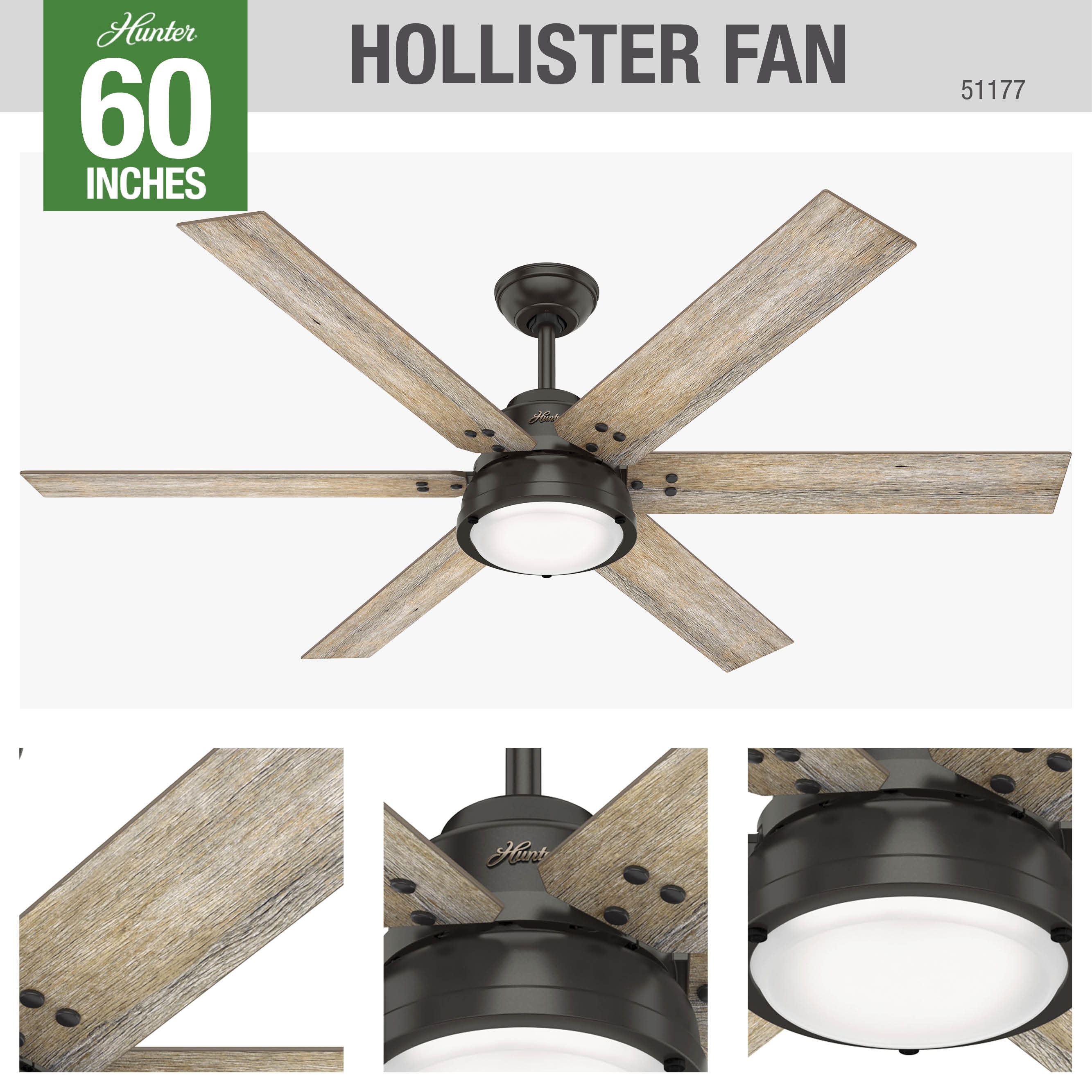 Details about   Hunter Fan 60 inch Casual Noble Bronze Finish Ceiling Fan with Light and Remote 