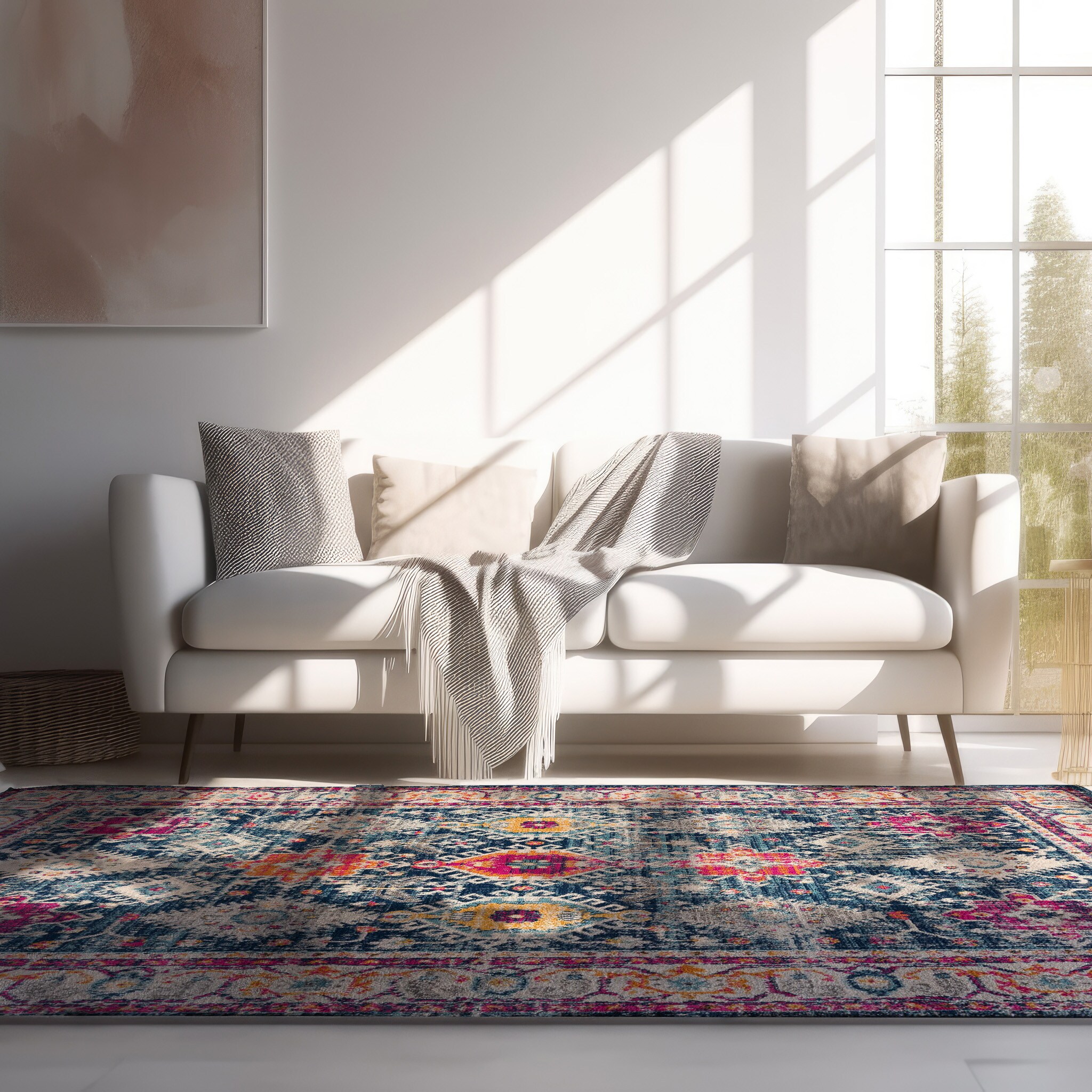 Rug Branch Noor 7' x 10' Traditional Blue and Beige Moroccan Medallion ...