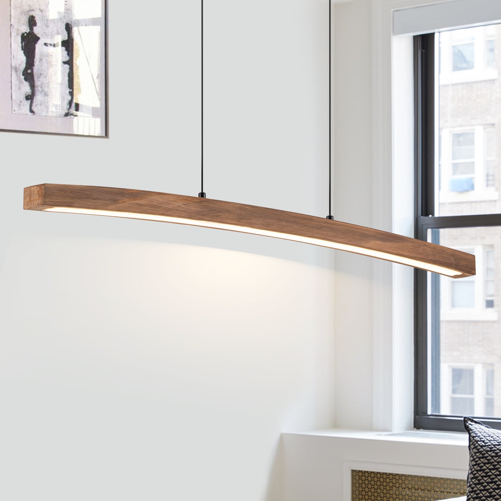EDISLIVE Y81010000056558 Wooden Modern/contemporary Linear Integrated LED Large Hanging Kitchen island light
