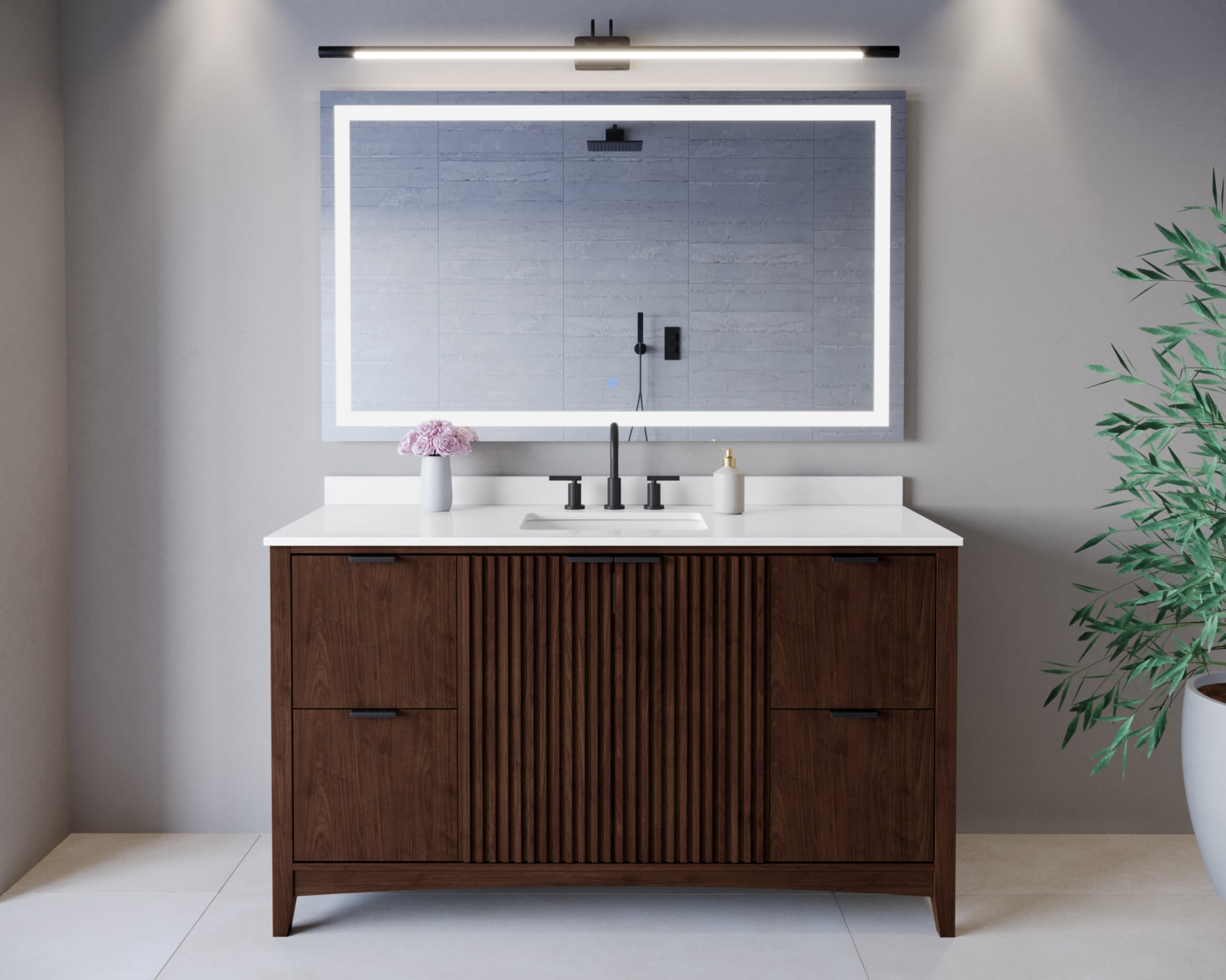 Wyndham Collection WCF919160SDBWQUS3MXX Palmilla 60-in Dark Walnut with Matte Black Trim Undermount Single Sink Bathroom Vanity with White Quartz Quartz Top