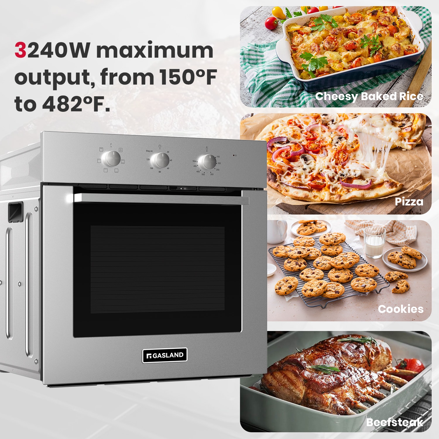 GASLAND Chef Es606ms 24 inch Electric Built in Single Wall Oven 6 Cooking Function Stainless Steel Silver