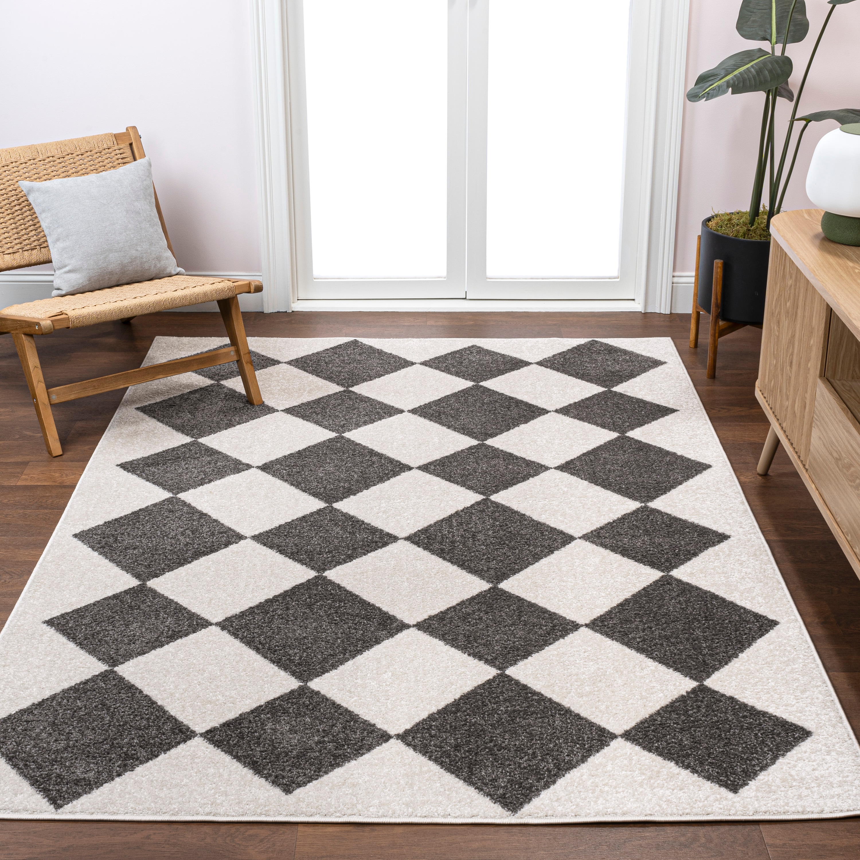 JONATHAN  Y ATH100B-3 ATHENS Draper Classic Diamond Pattern 3 x 5 (ft) Loomed Polypropylene White/Dark Gray Rectangular Indoor Geometric Farmhouse/Cottage Area rug