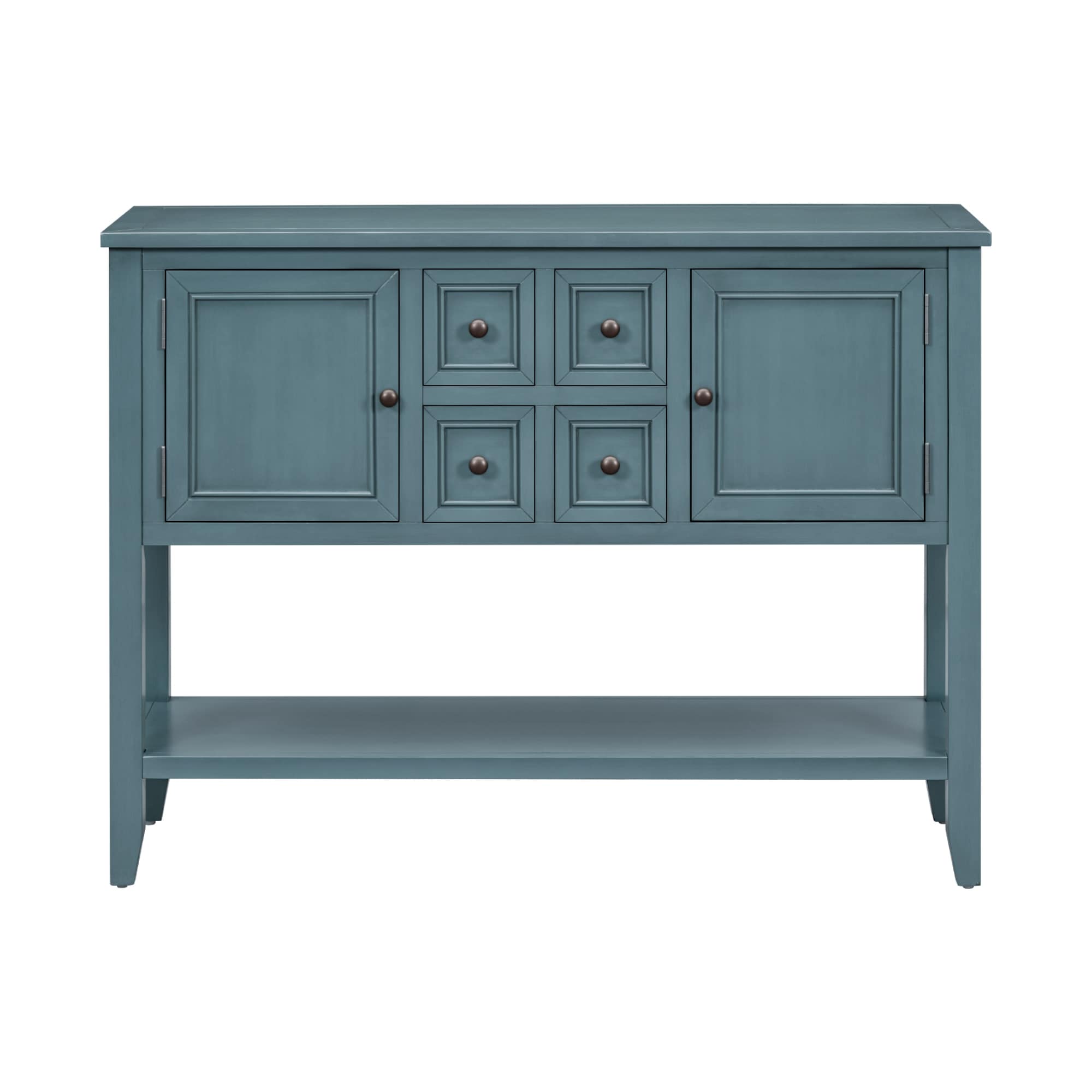 Sumyeg TR-WF193795AAB Console Table with Four Drawers and Bottom Shelf(Dark Blue) Vintage MDF Console table
