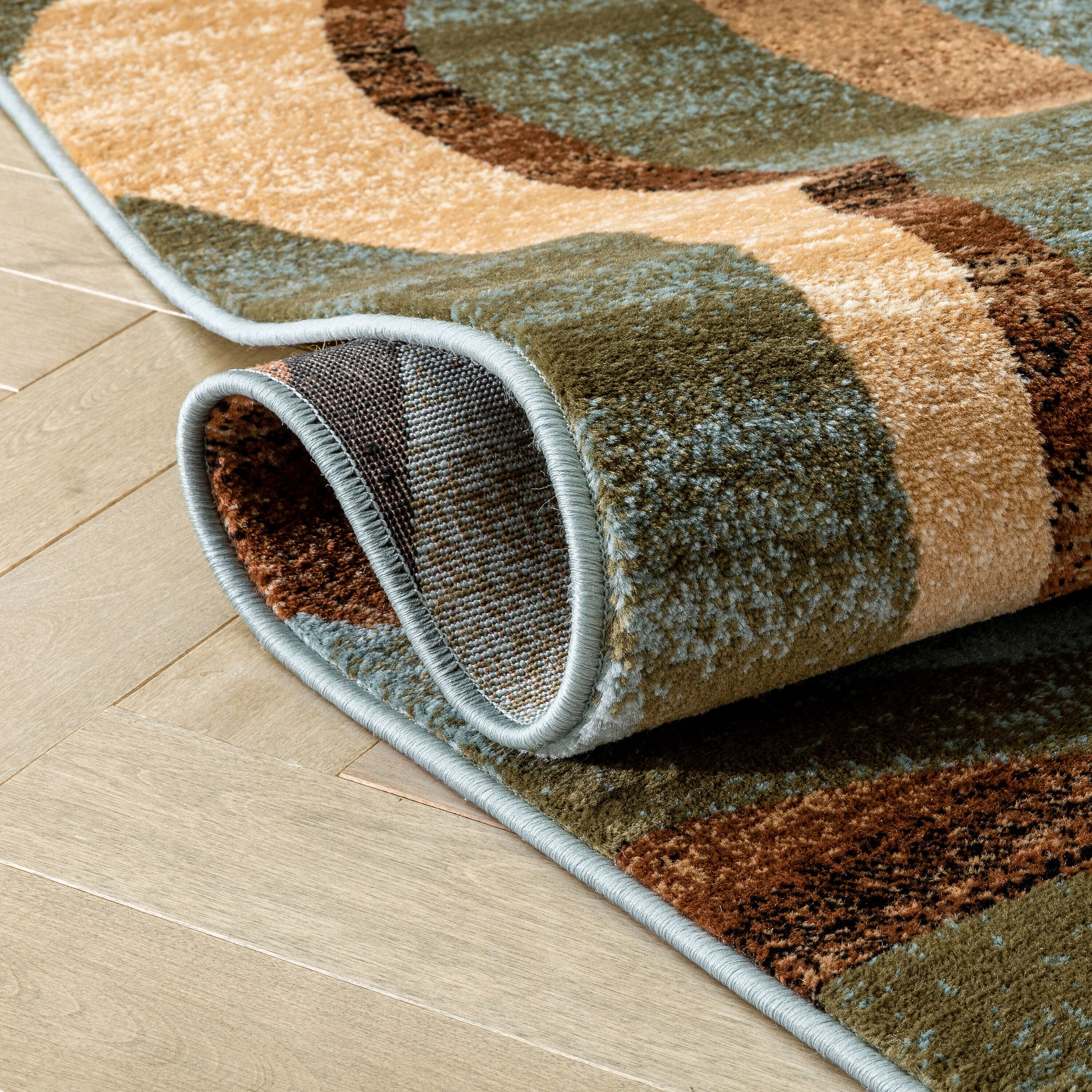 Modern Geometric Blue and Beige Rectangular Area Rug