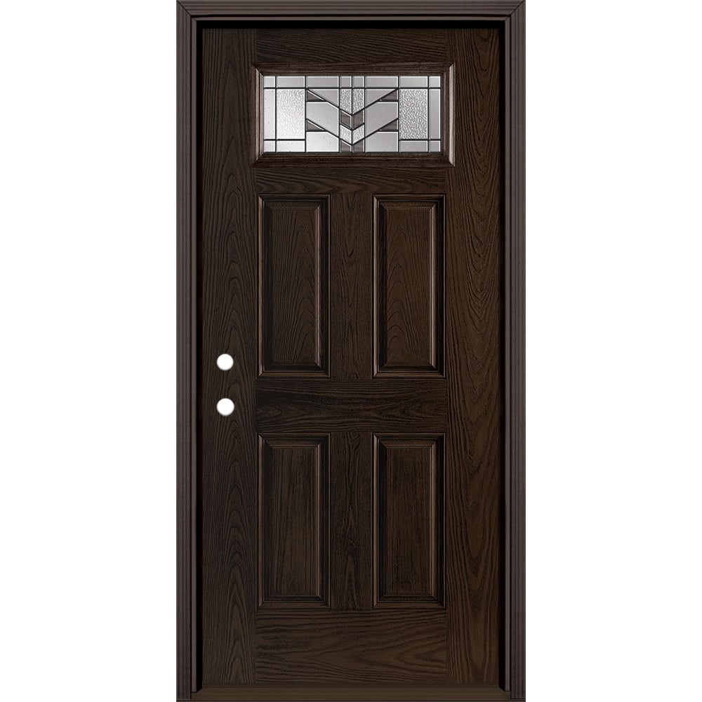 Masonite 3420294 Frontier 36-in x 80-in x 4-9/16-in Fiberglass 1/4 lite Right-hand inswing Walnut Stained Prehung Front Door with Brickmould Insulating core