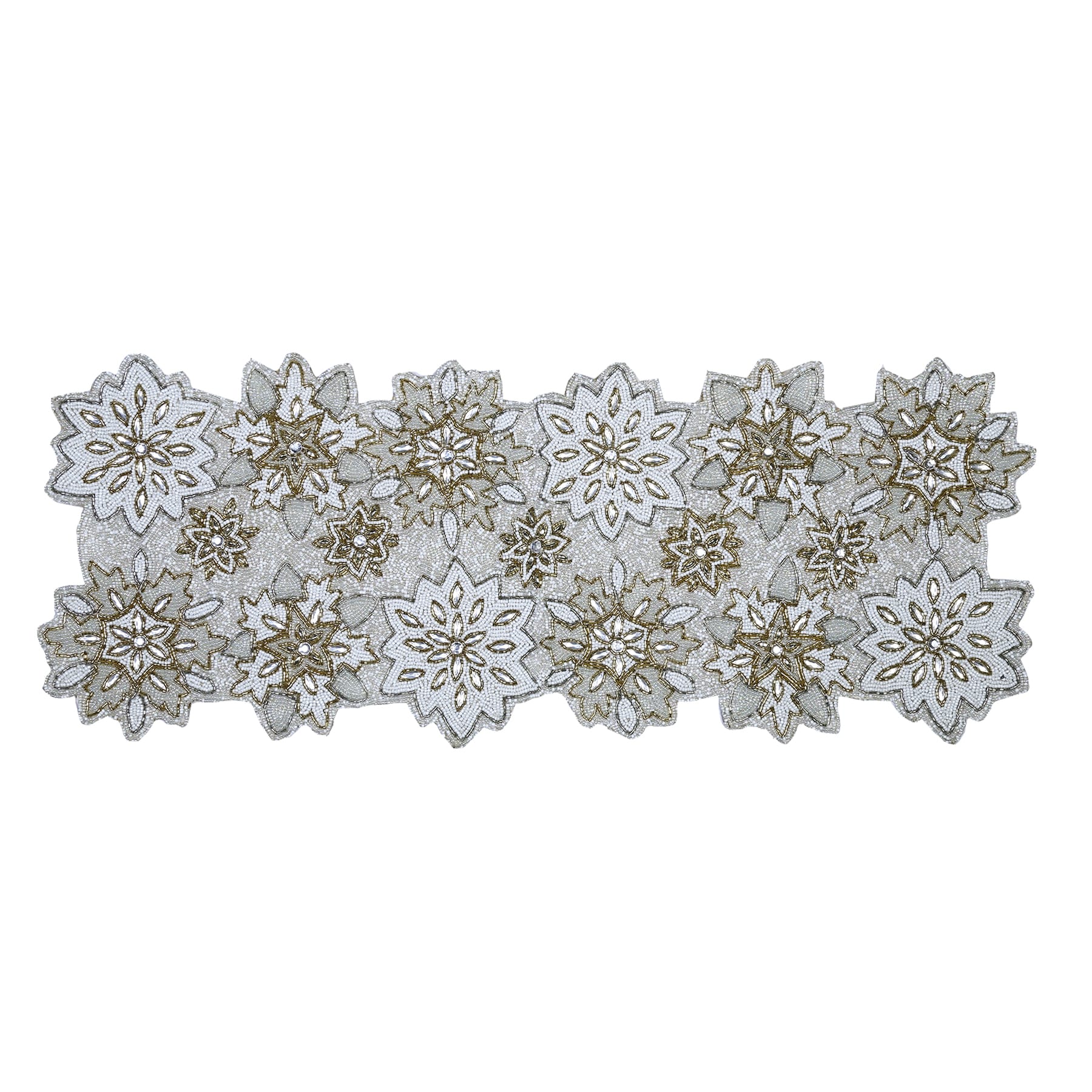 Beaded Table Runner Pack of 1 Measure 13 * 36 Inches (White Pearl) 13 x 36  Inche