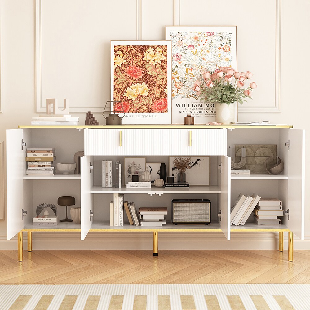 Homsee Modern Kitchen Storage Cabinet Buffet with Drawer and Pop-Up ...