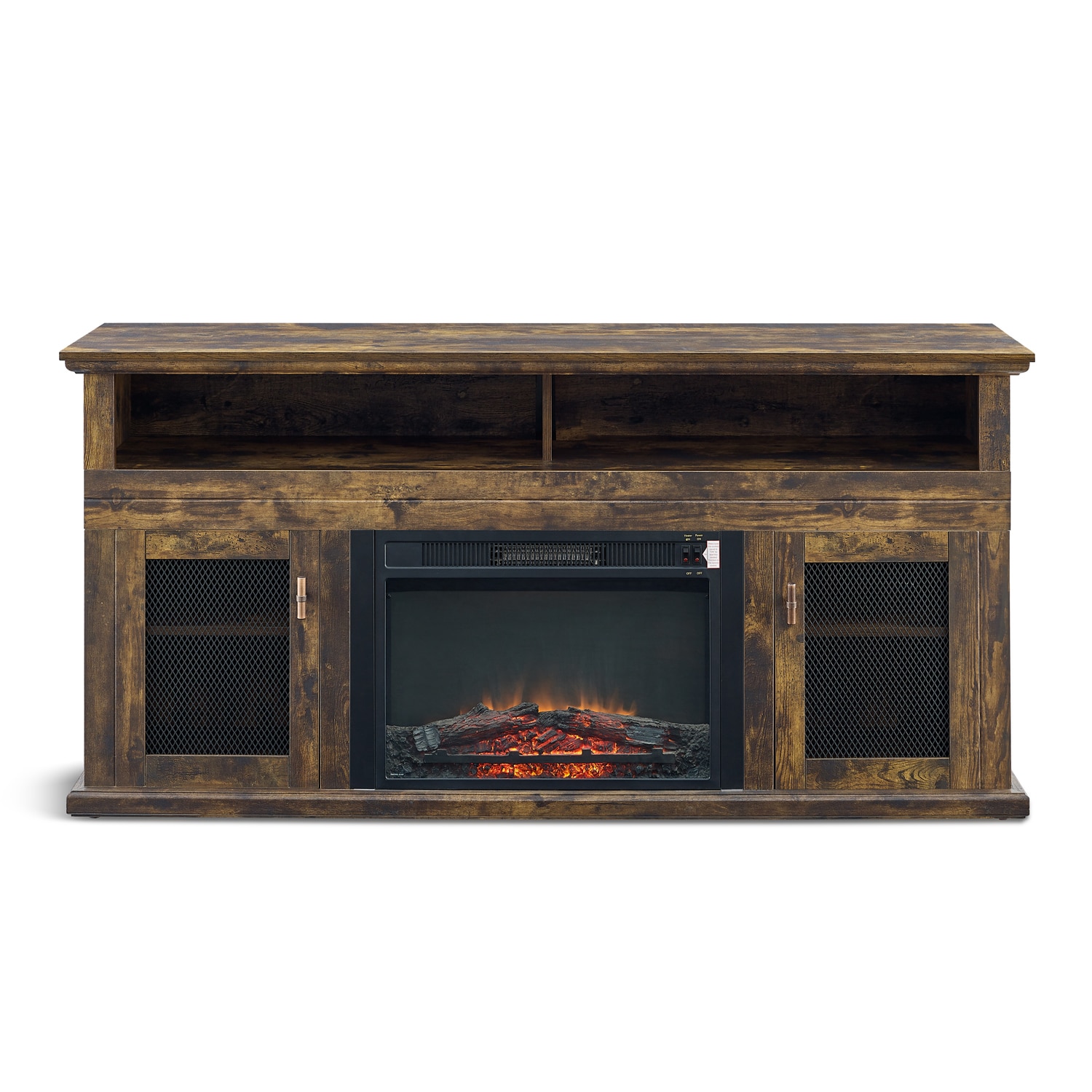 SINOFURN 64.5-in W Brown TV Stand with LED Electric Fireplace in the ...