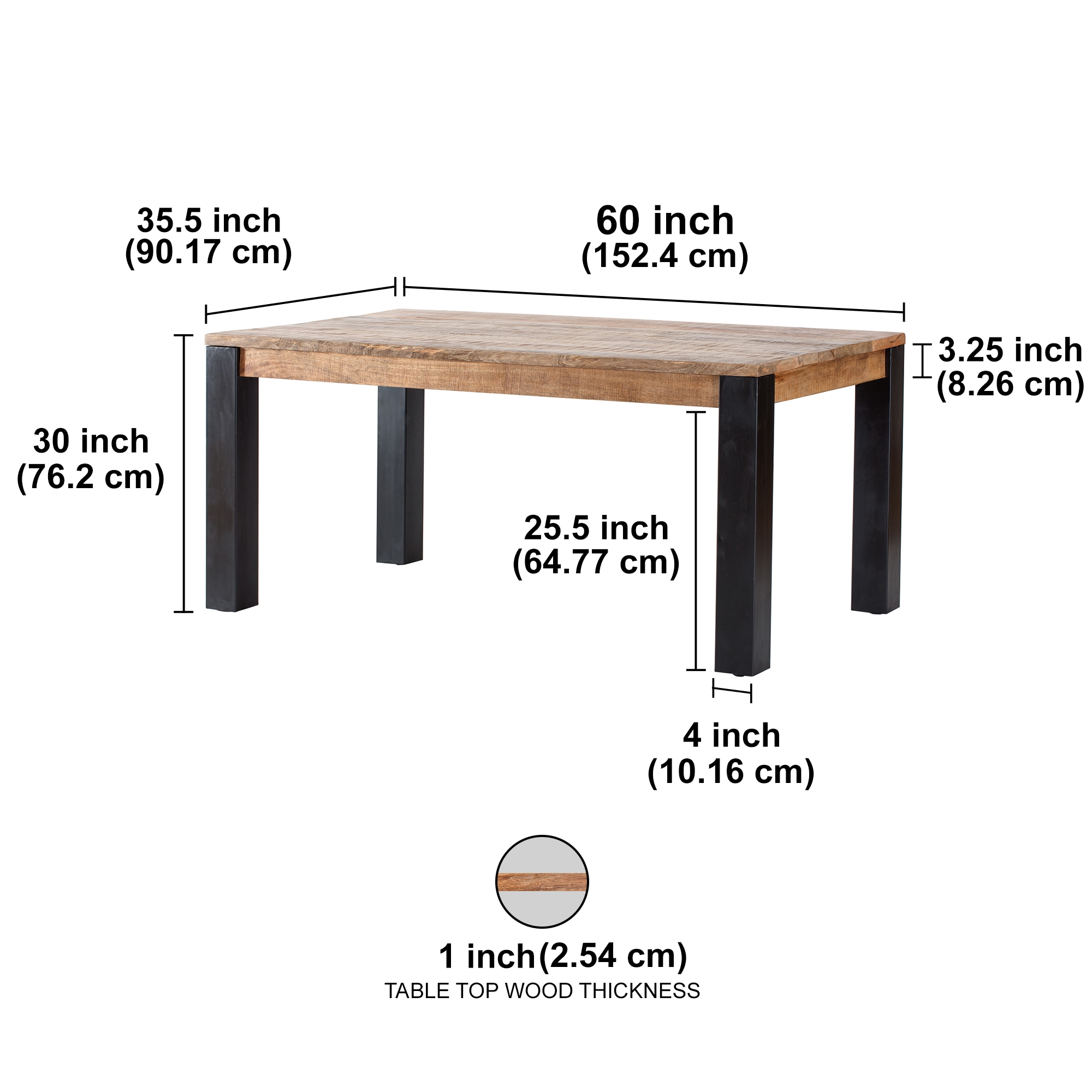 Madeleine Home Dining table Black and Natural Wood Contemporary/Modern  Dining Table, Wood with Metal Base at