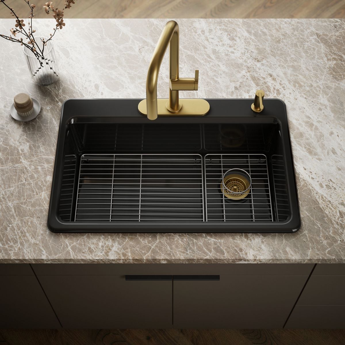 KOHLER Riverby Drop-in 33-in x 22-in Cast iron Single bowl Workstation Kitchen Sink