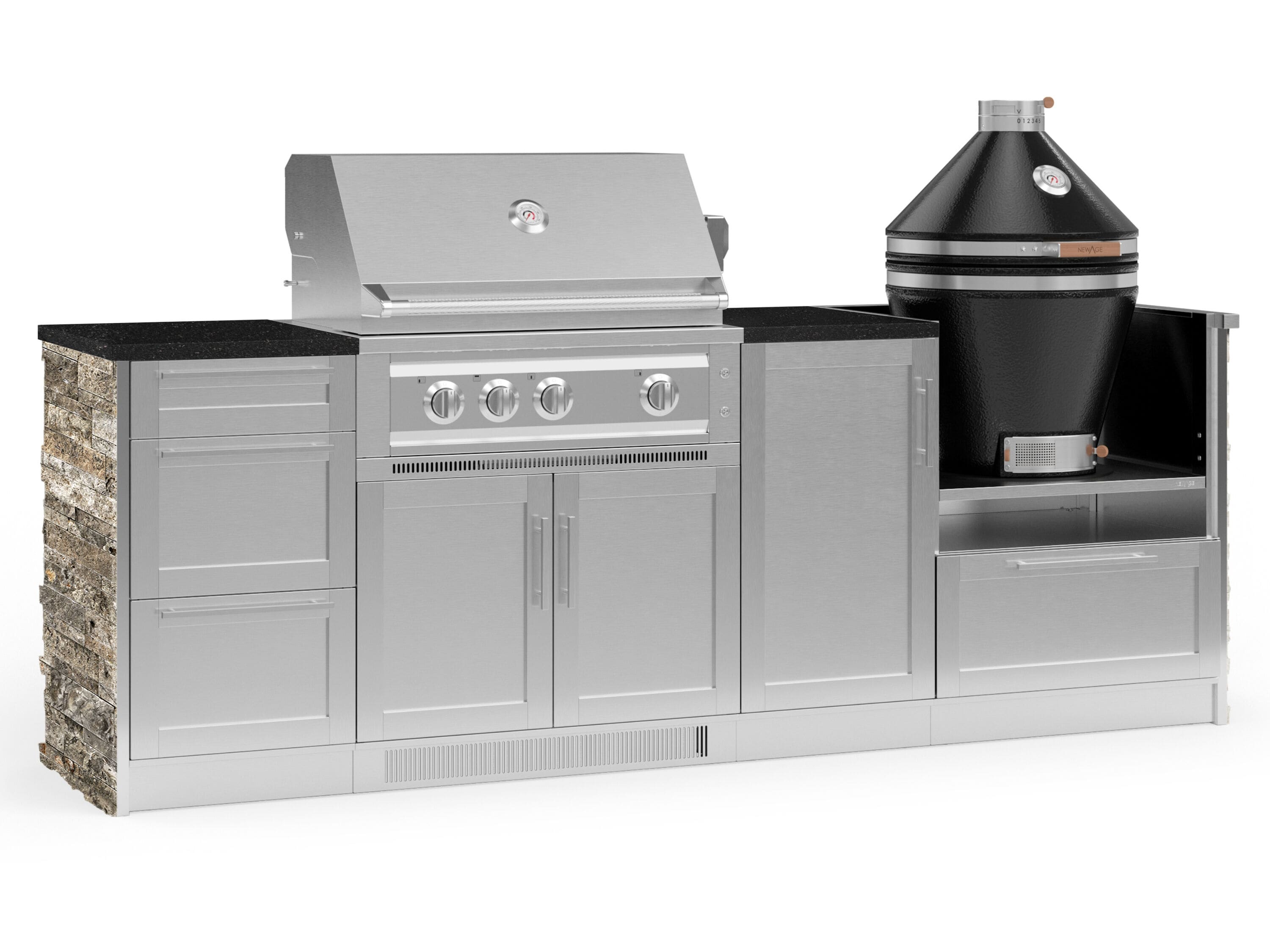 NewAge Products 68776 Signature Series Cabinets Platinum Grill 8 -Piece 100.16-in W x 25.5-in D x 57.5-in H Modular Outdoor Kitchen Set 4 Burners