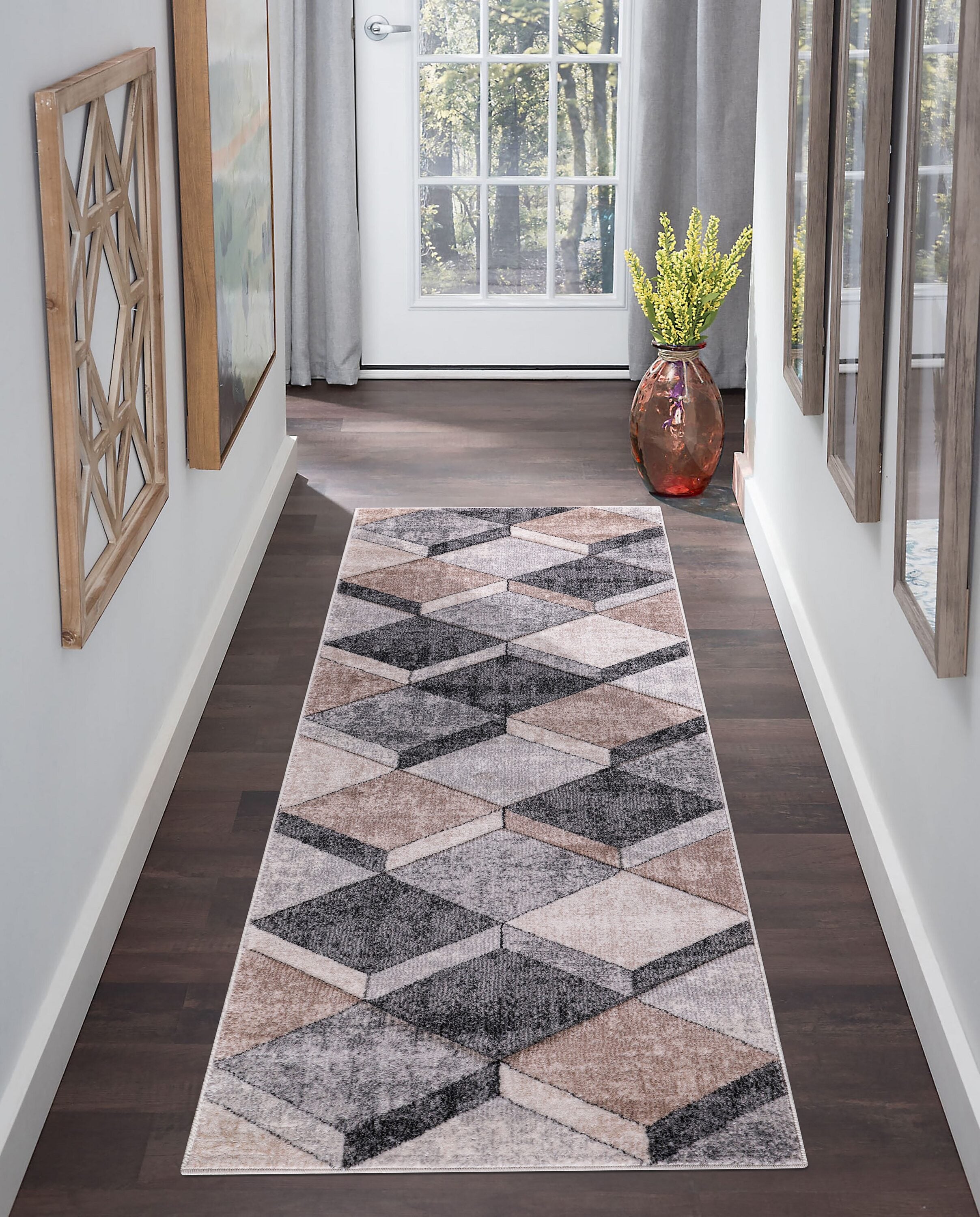 MDA Rugs EP0328 Elpida 2 x 8 (ft) Polypropylene Ivory and Gray Rectangular Indoor Geometric Runner rug