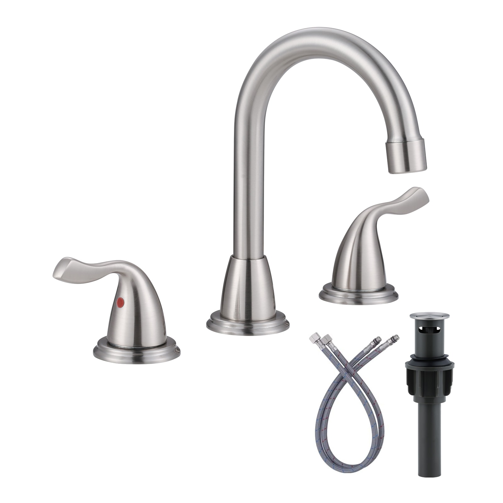 WOWOW 994350-LW brushed nickel Widespread 2-handle High-arc Commercial/Residential Handle Bathroom Sink Faucet with Drain