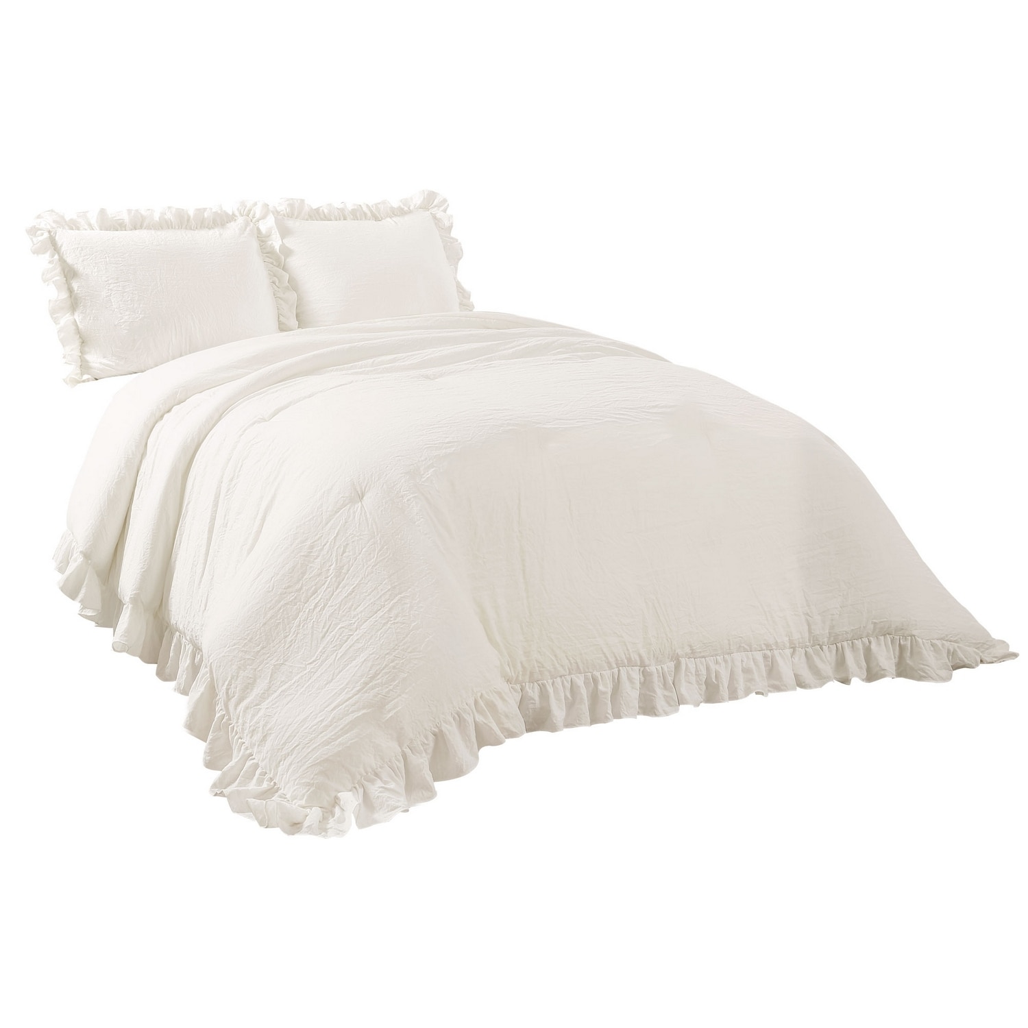 Full Off White Microfiber Ruffled Comforter Set