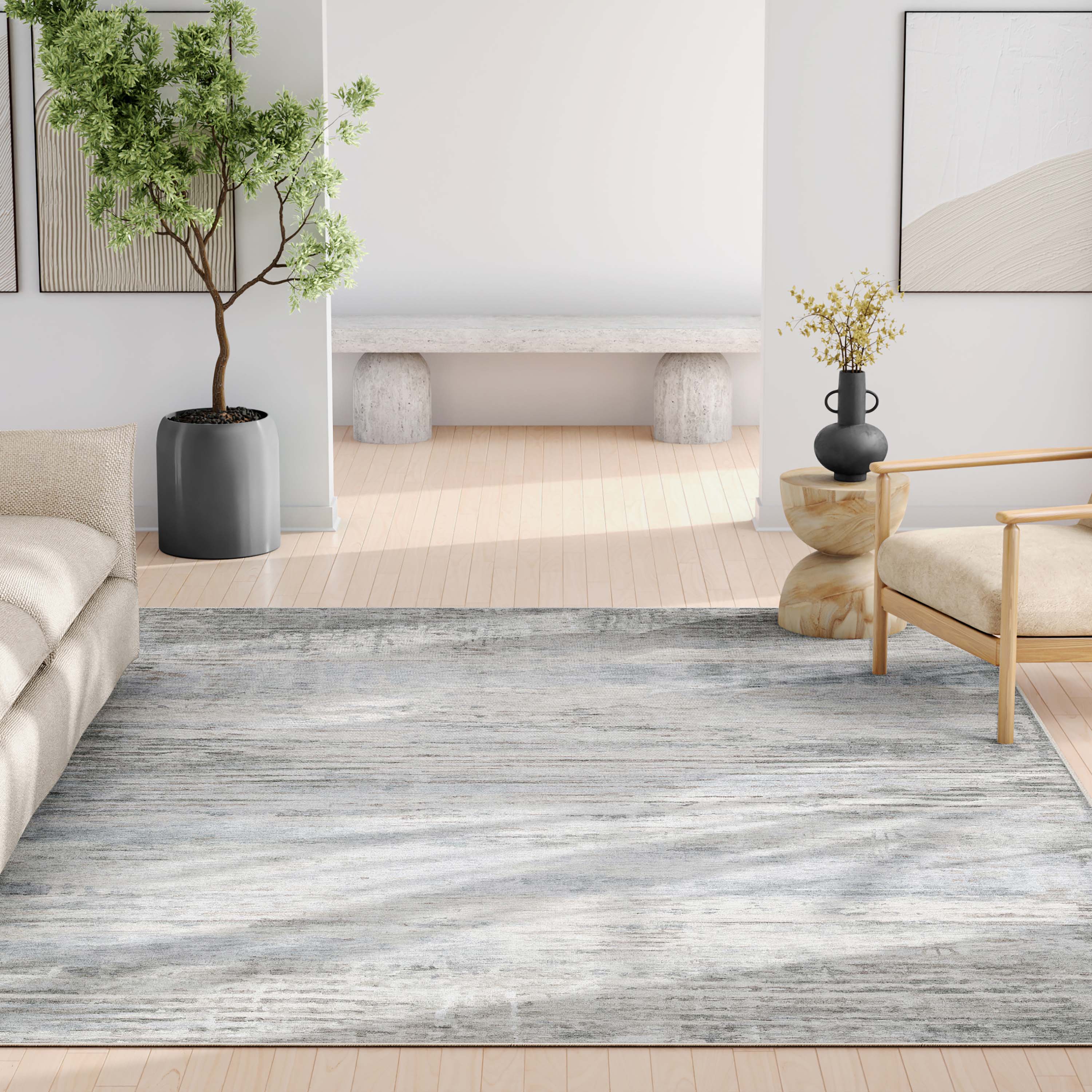 Havana Beige and Blue Abstract Flat-Weave Area Rug 9'10" x 13'